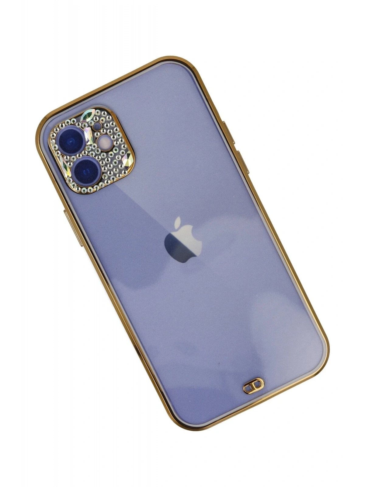 Newface Apple iPhone 12 Kılıf Liva Taşlı Silikon - Mor