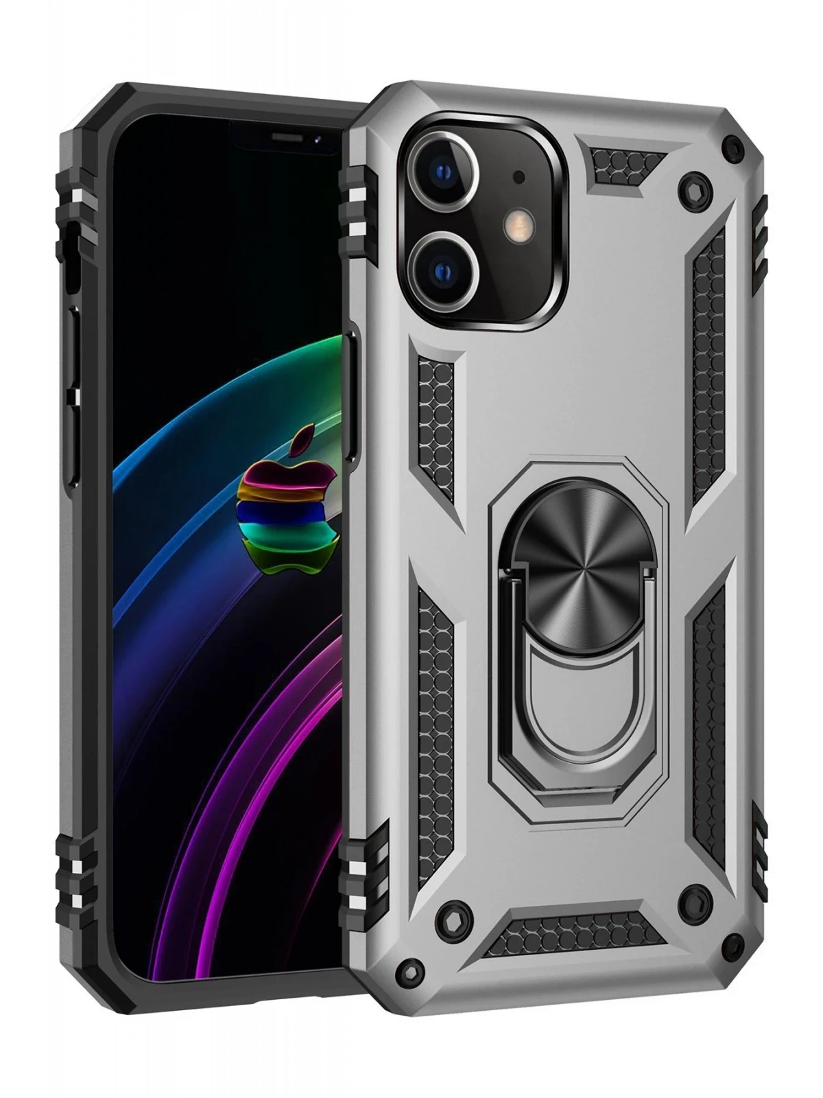 Newface Apple iPhone 12 Kılıf Sofya Yüzüklü Silikon Kapak - Gümüş