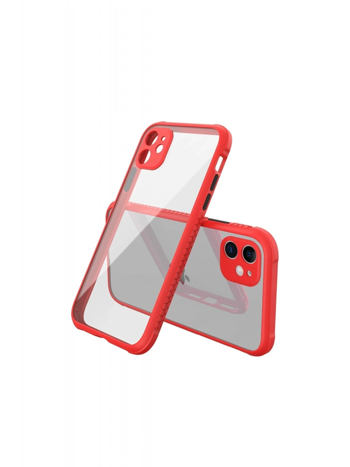 Newface Apple iPhone 12 Mini Kılıf Miami Şeffaf Silikon - Kırmızı