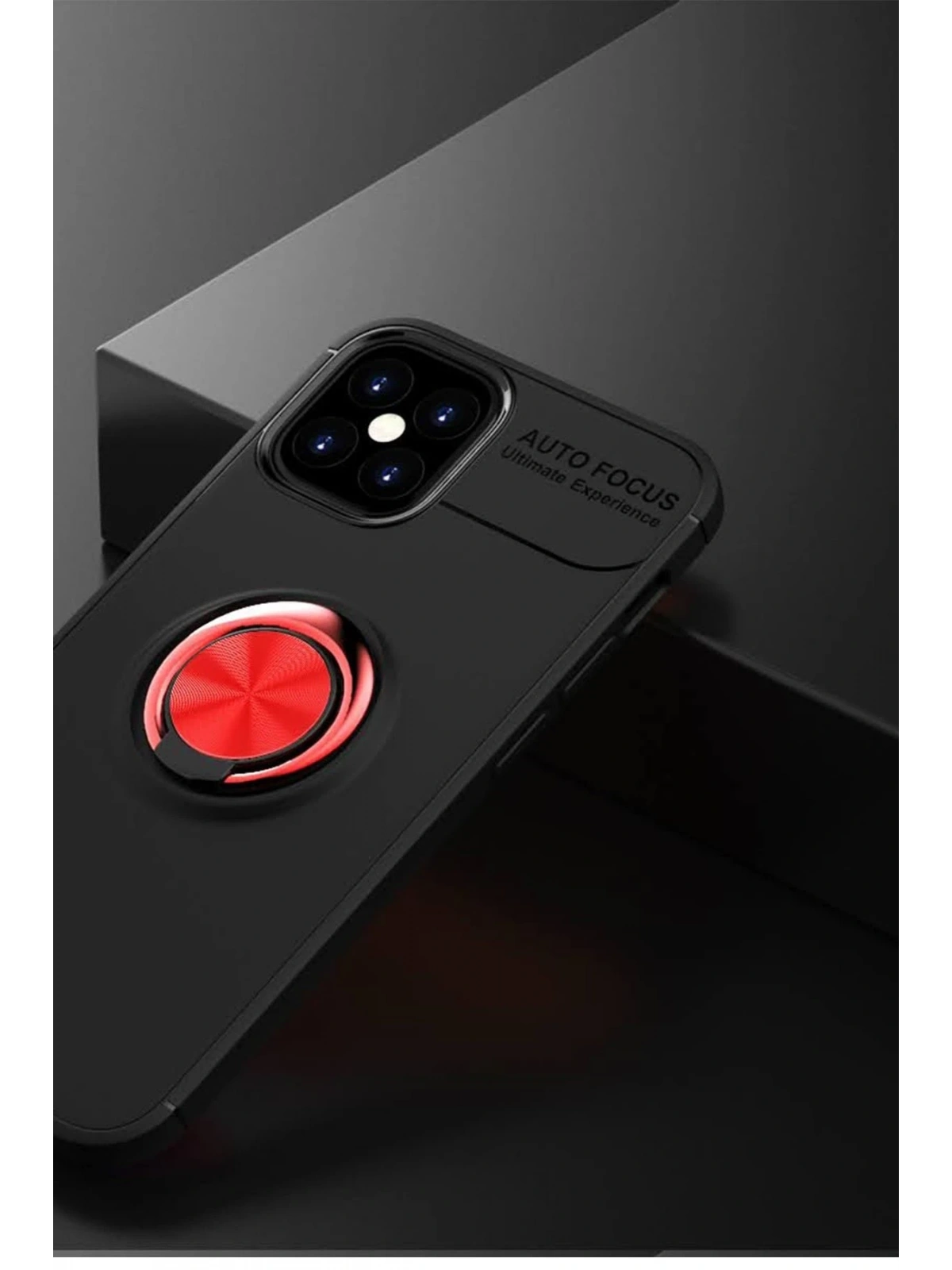Newface Apple iPhone 12 Mini Kılıf Range Yüzüklü Silikon - Siyah-Kırmızı