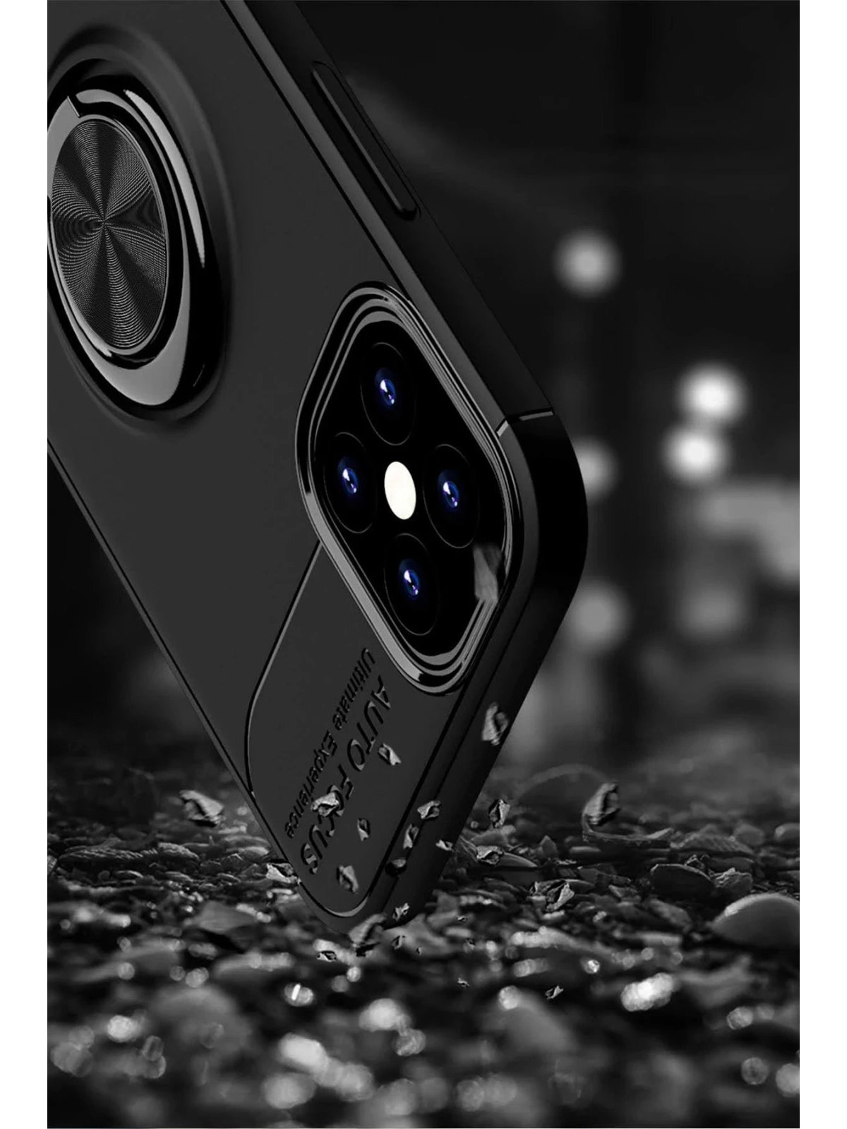 Newface Apple iPhone 12 Mini Kılıf Range Yüzüklü Silikon - Siyah-Kırmızı