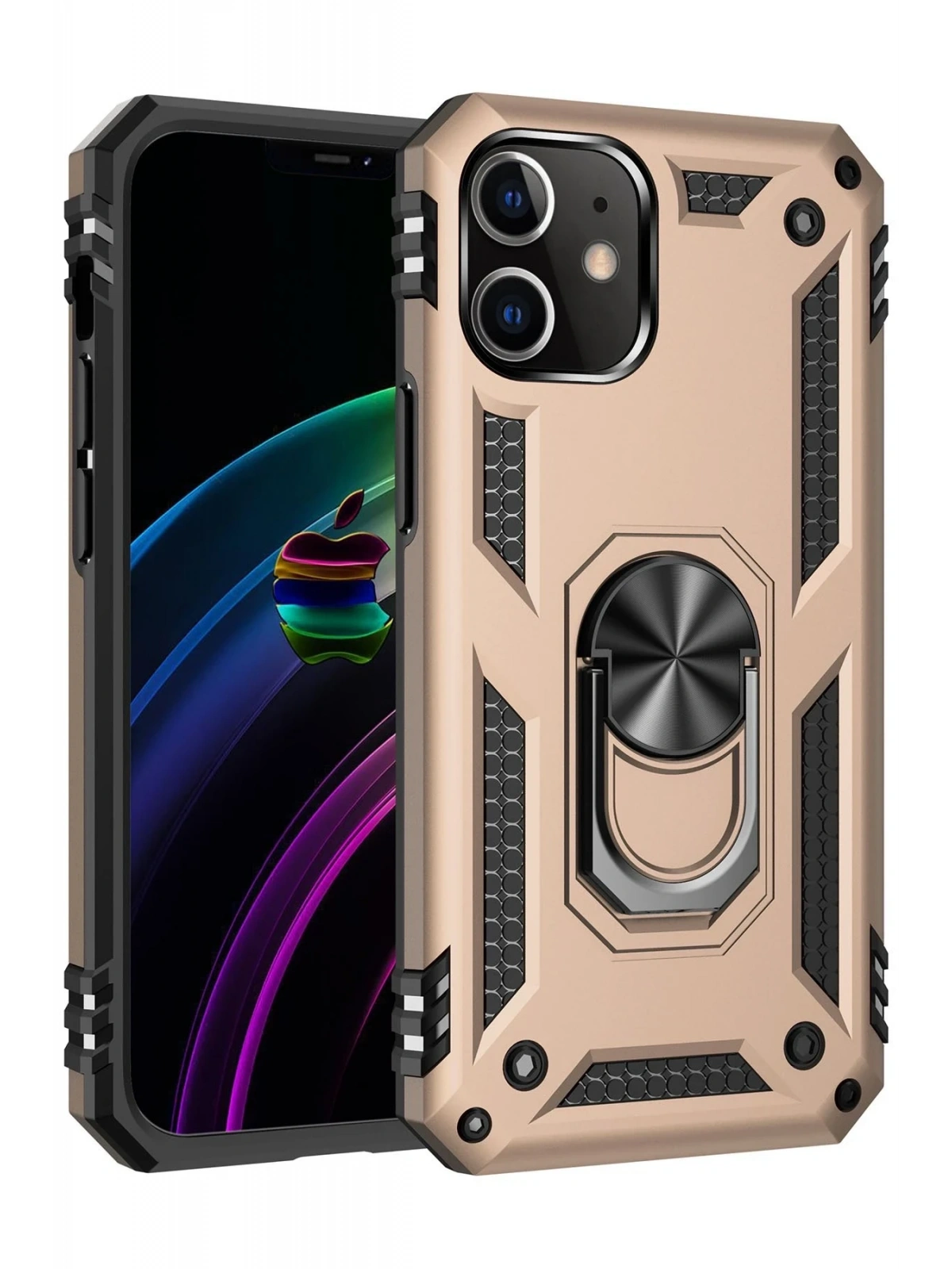 Newface Apple iPhone 12 Mini Kılıf Sofya Yüzüklü Silikon Kapak - Gold