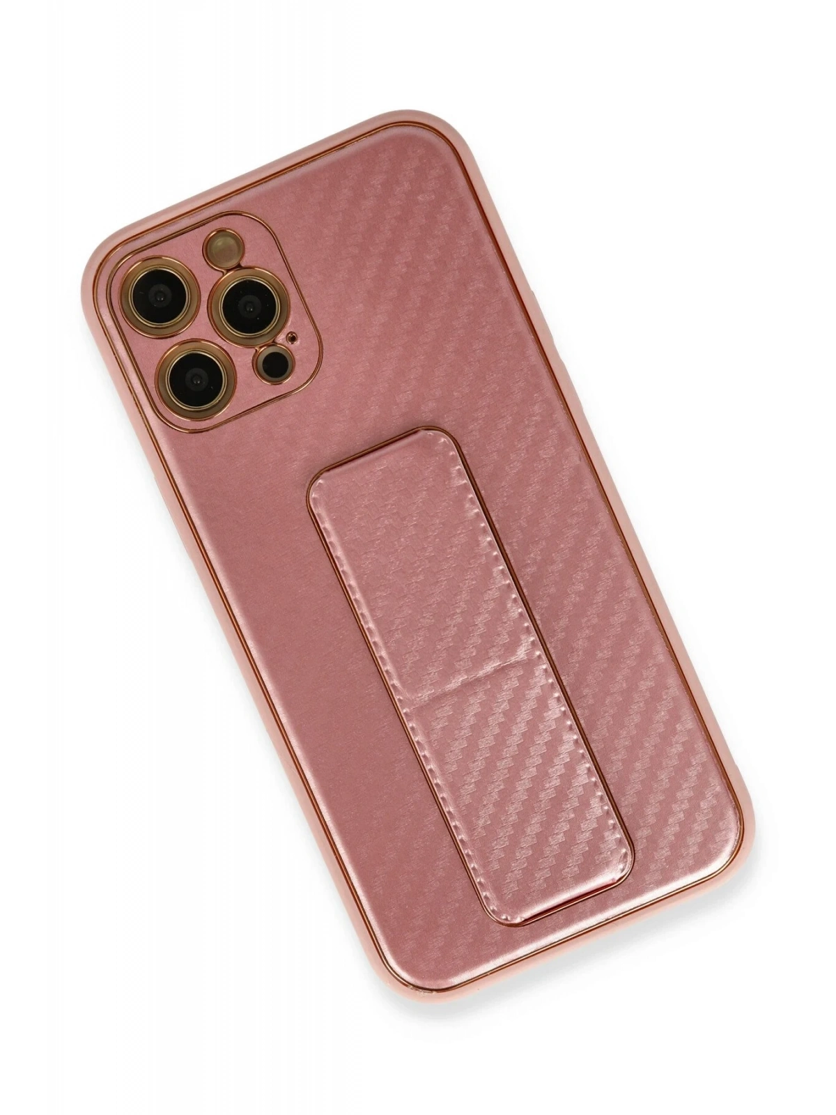 Newface Apple iPhone 12 Pro Kılıf Coco Karbon Standlı Kapak - Pembe