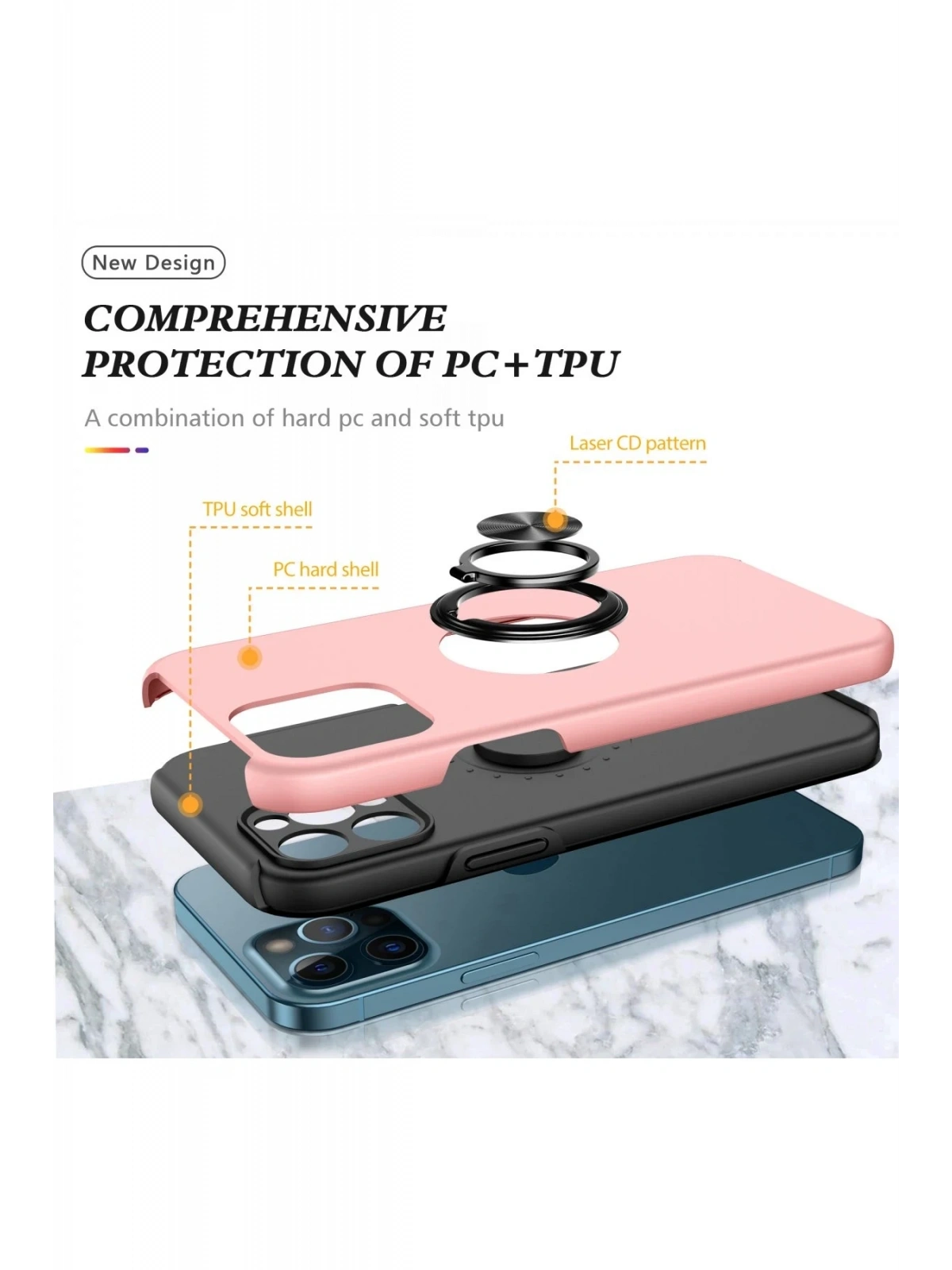 Newface Apple iPhone 12 Pro Kılıf Elit Yüzüklü Kapak - Pembe