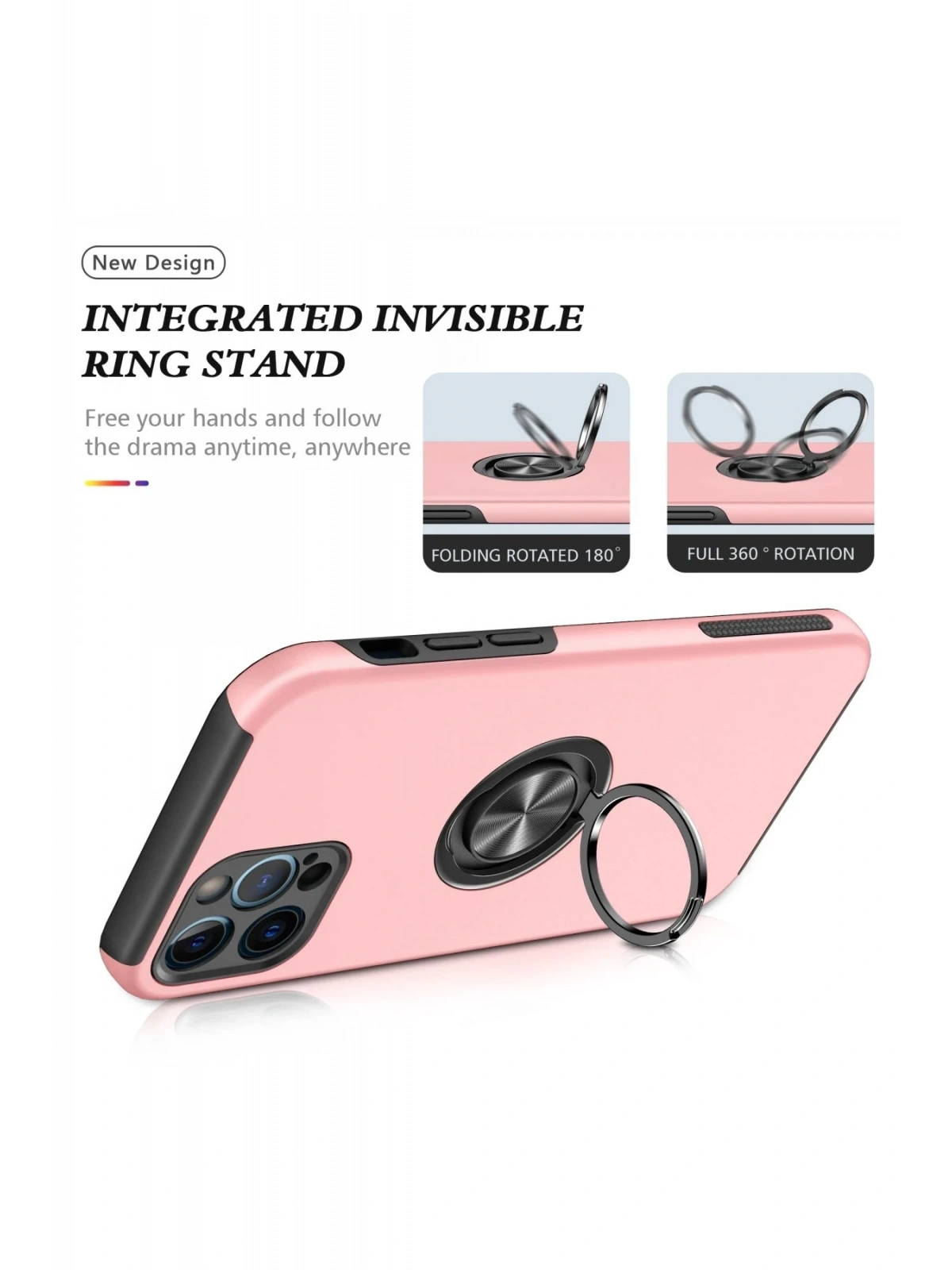 Newface Apple iPhone 12 Pro Kılıf Elit Yüzüklü Kapak - Pembe