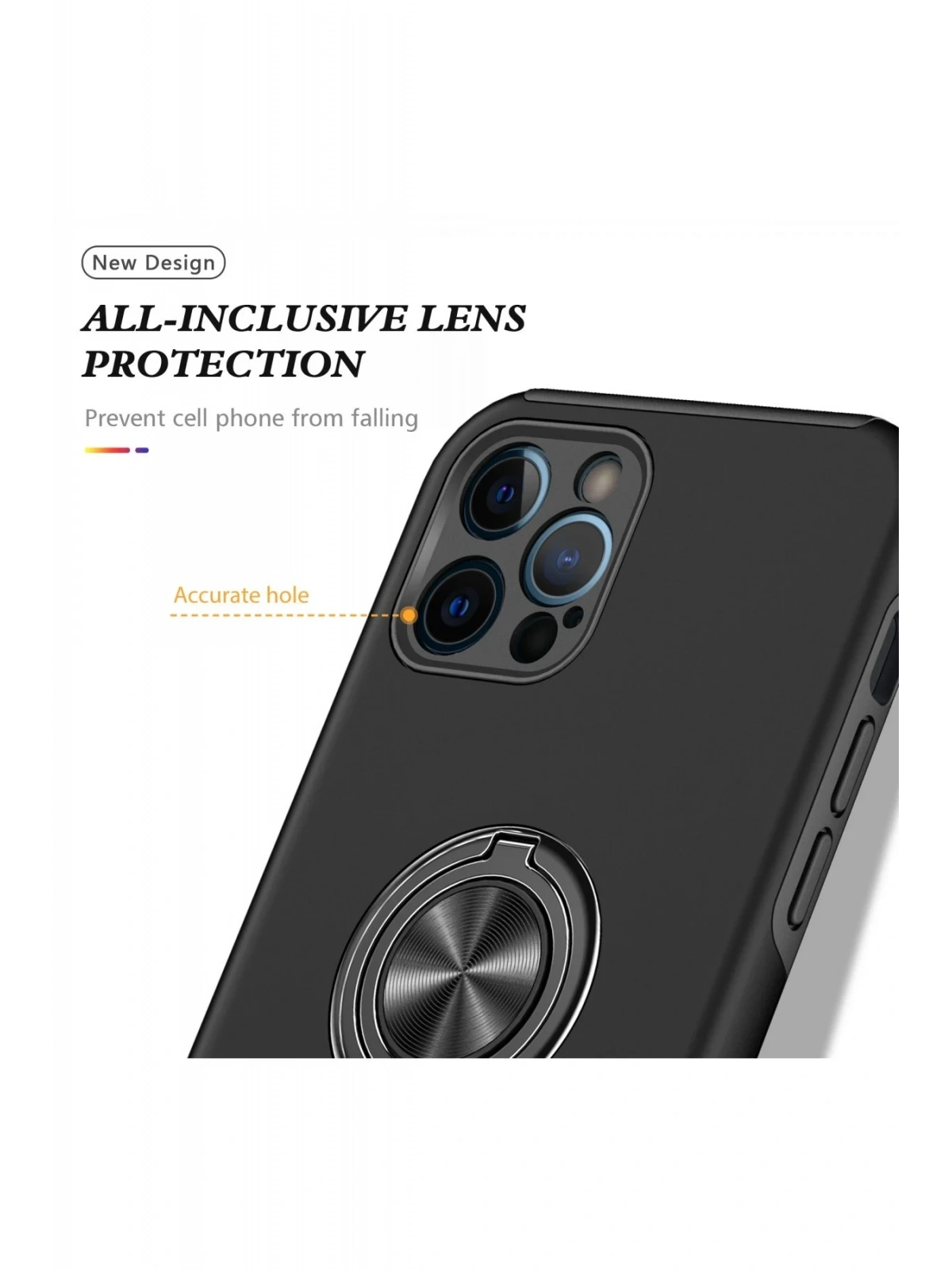 Newface Apple iPhone 12 Pro Kılıf Elit Yüzüklü Kapak - Siyah