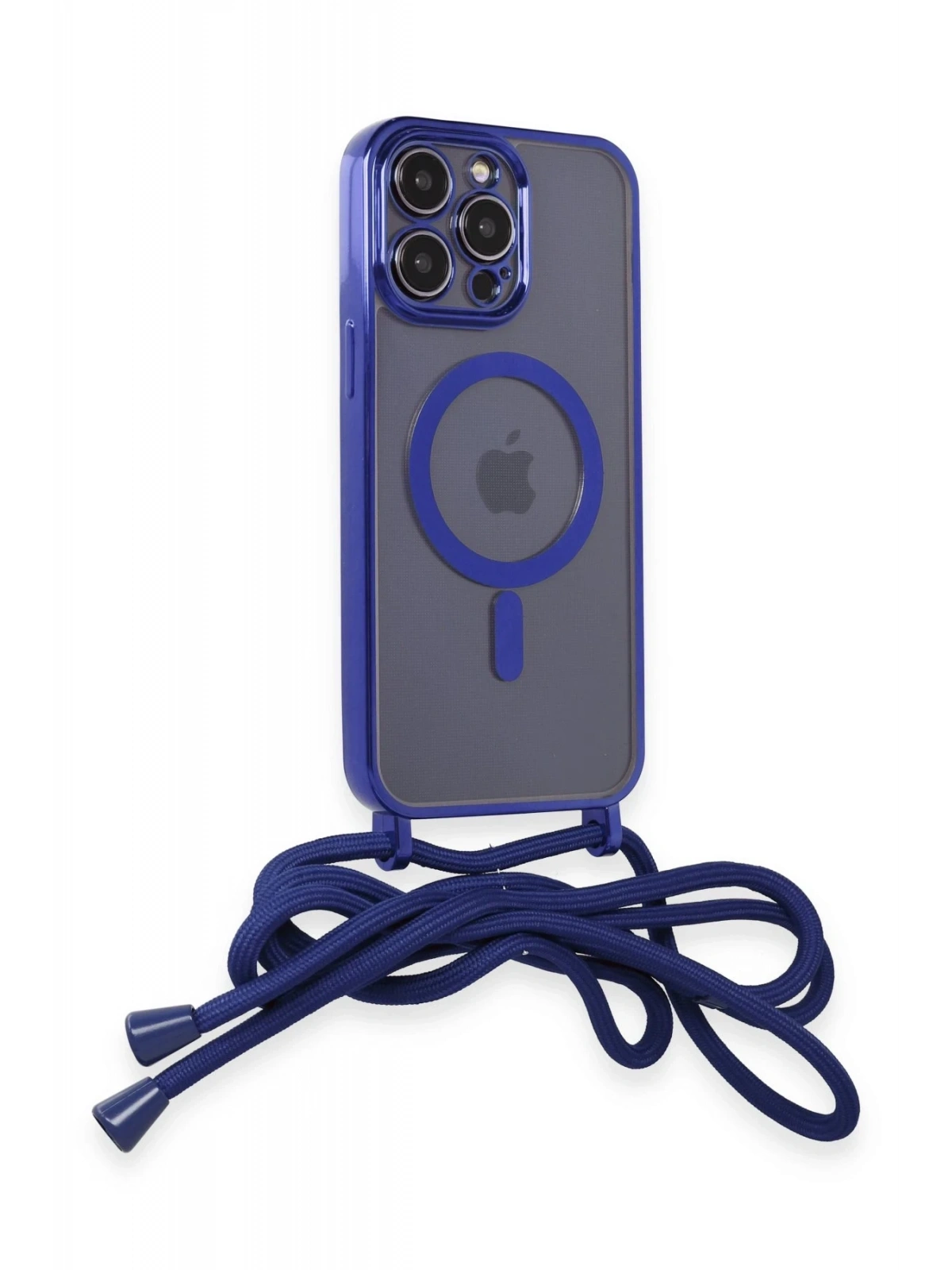 Newface Apple iPhone 12 Pro Max Kılıf Divo Lazer Askılı Magsafe Kapak - Mavi