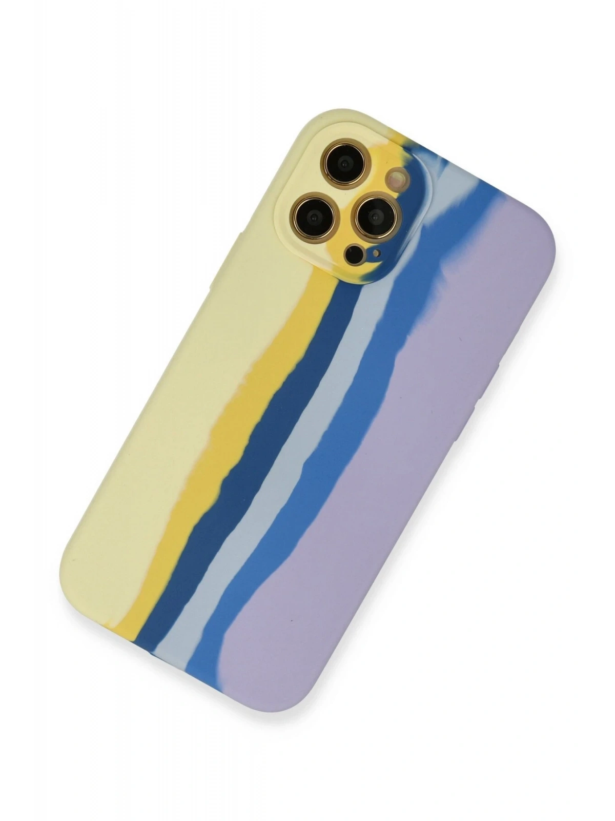 Newface Apple iPhone 12 Pro Max Kılıf Ebruli Lansman Silikon - Sarı-Lila