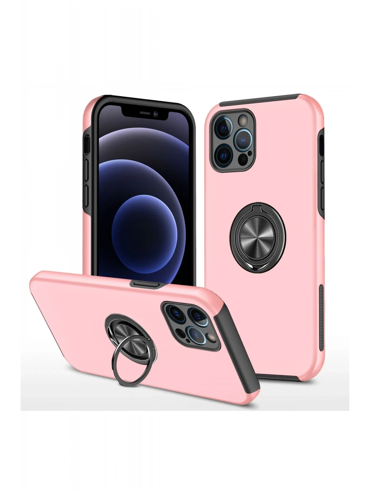 Newface Apple iPhone 12 Pro Max Kılıf Elit Yüzüklü Kapak - Pembe