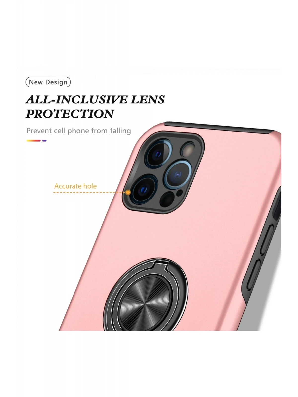 Newface Apple iPhone 12 Pro Max Kılıf Elit Yüzüklü Kapak - Pembe