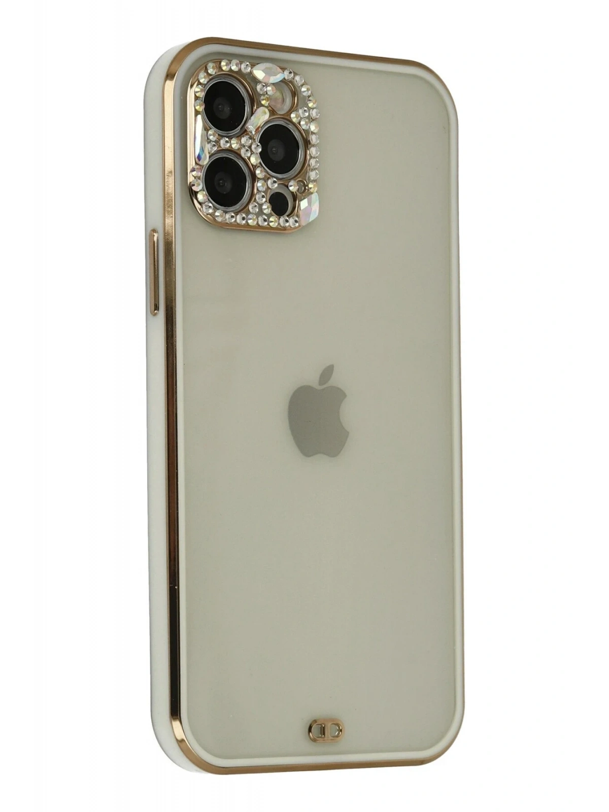 Newface Apple iPhone 12 Pro Max Kılıf Liva Taşlı Silikon - Beyaz