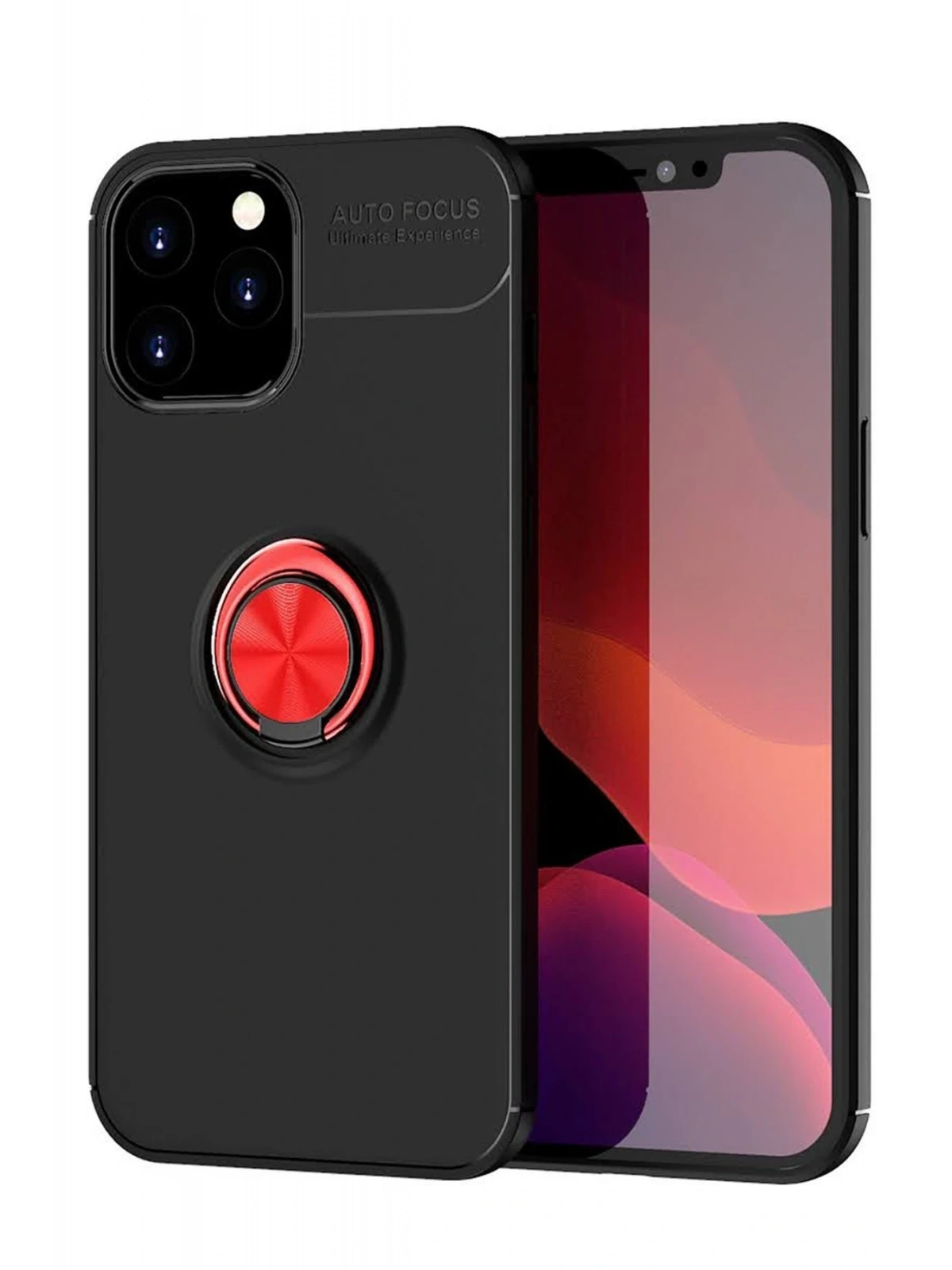 Newface Apple iPhone 12 Pro Max Kılıf Range Yüzüklü Silikon - Siyah-Kırmızı