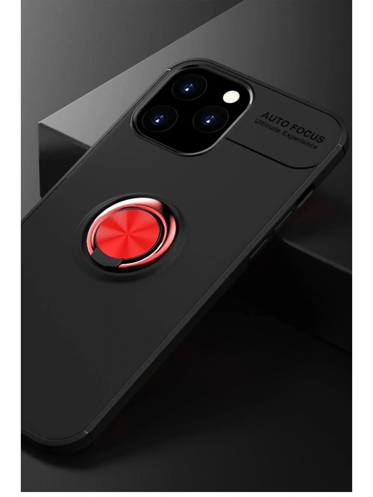 Newface Apple iPhone 12 Pro Max Kılıf Range Yüzüklü Silikon - Siyah-Kırmızı