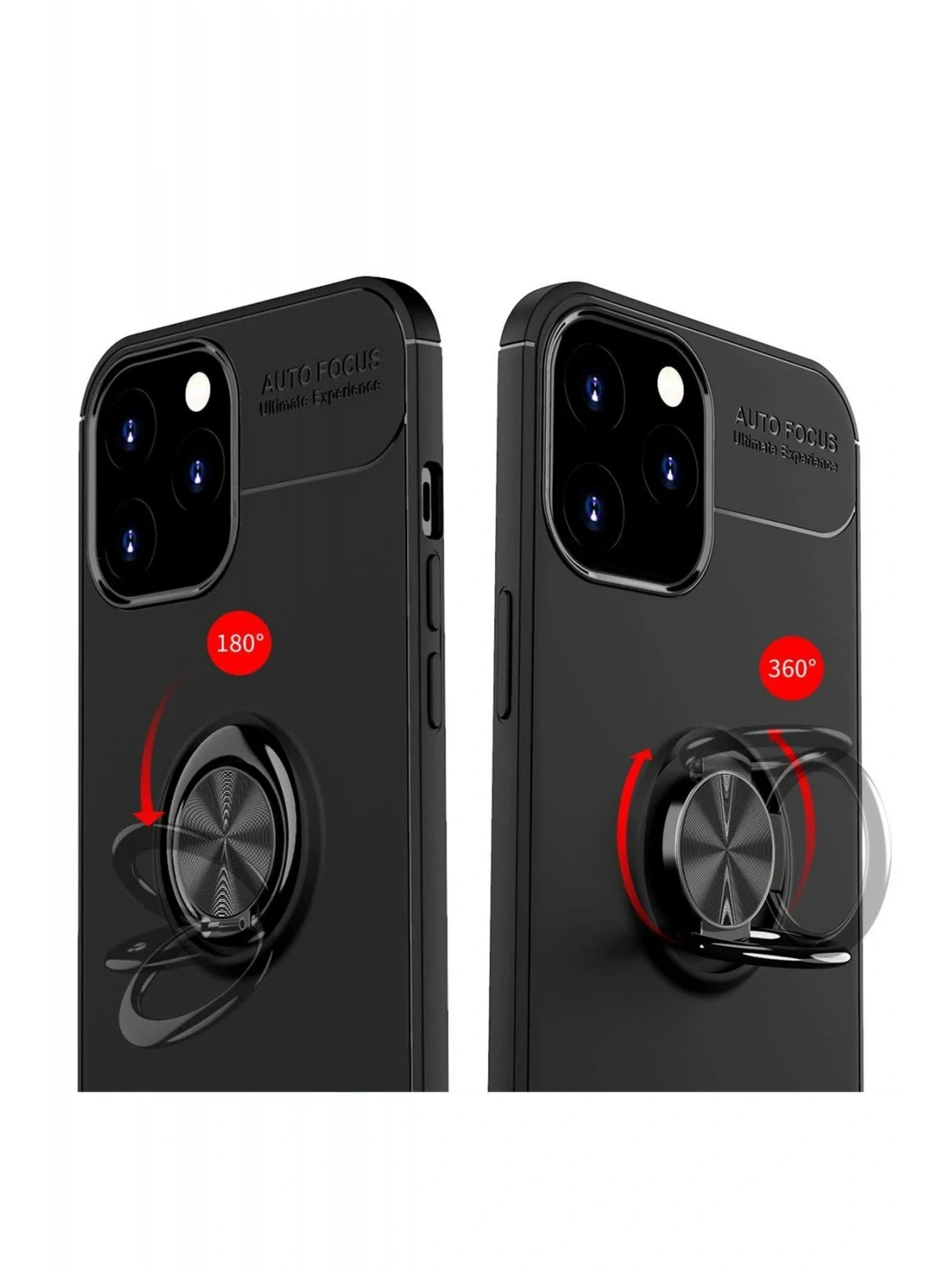 Newface Apple iPhone 12 Pro Max Kılıf Range Yüzüklü Silikon - Siyah-Kırmızı