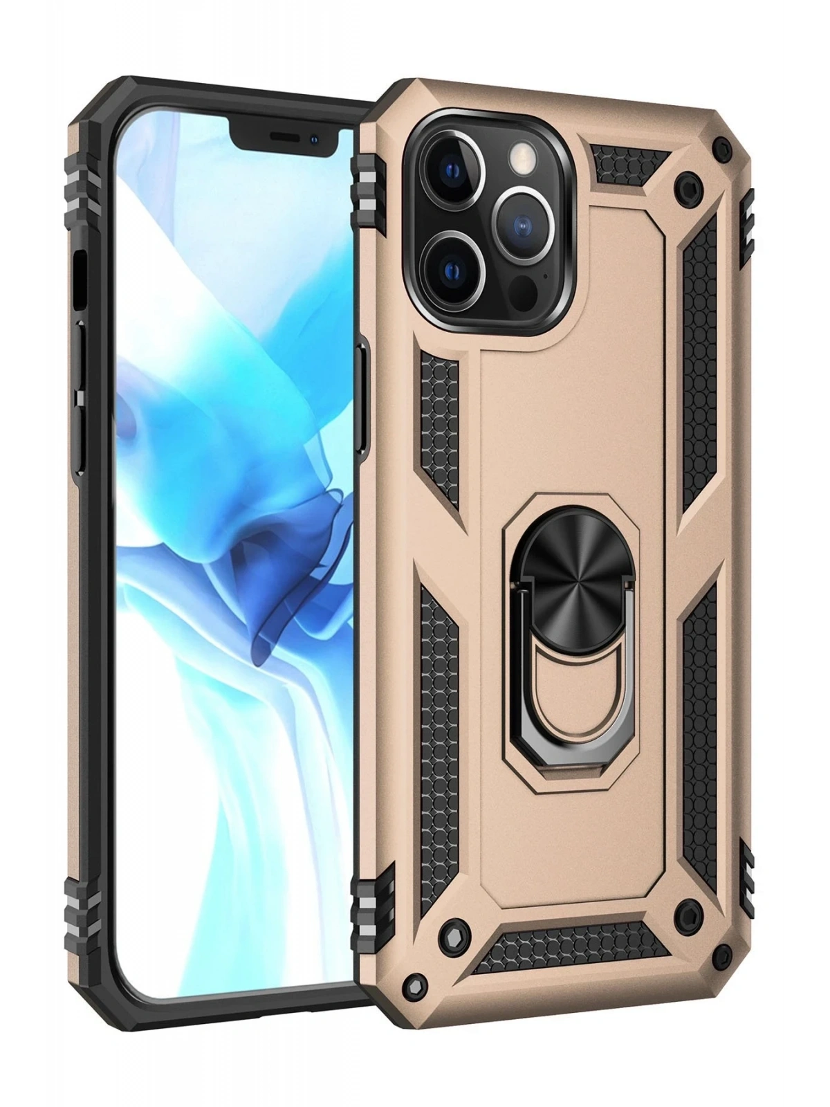 Newface Apple iPhone 12 Pro Max Kılıf Sofya Yüzüklü Silikon Kapak - Gold