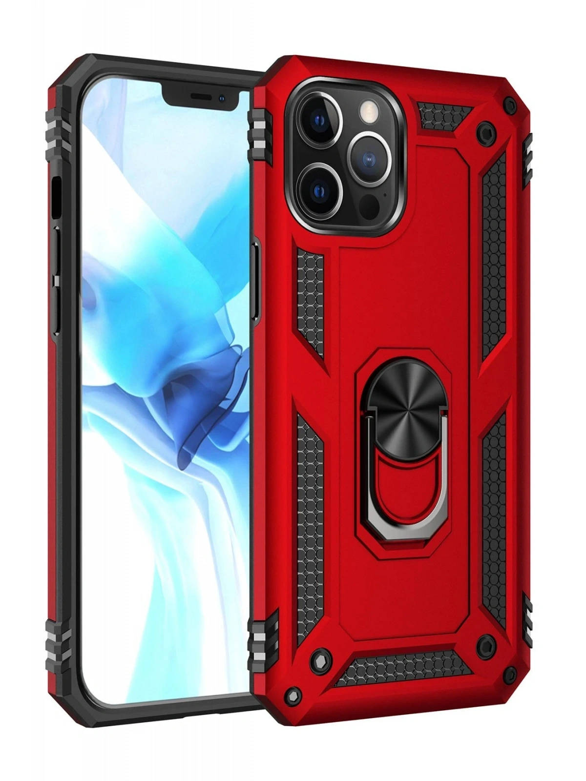 Newface Apple iPhone 12 Pro Max Kılıf Sofya Yüzüklü Silikon Kapak - Kırmızı