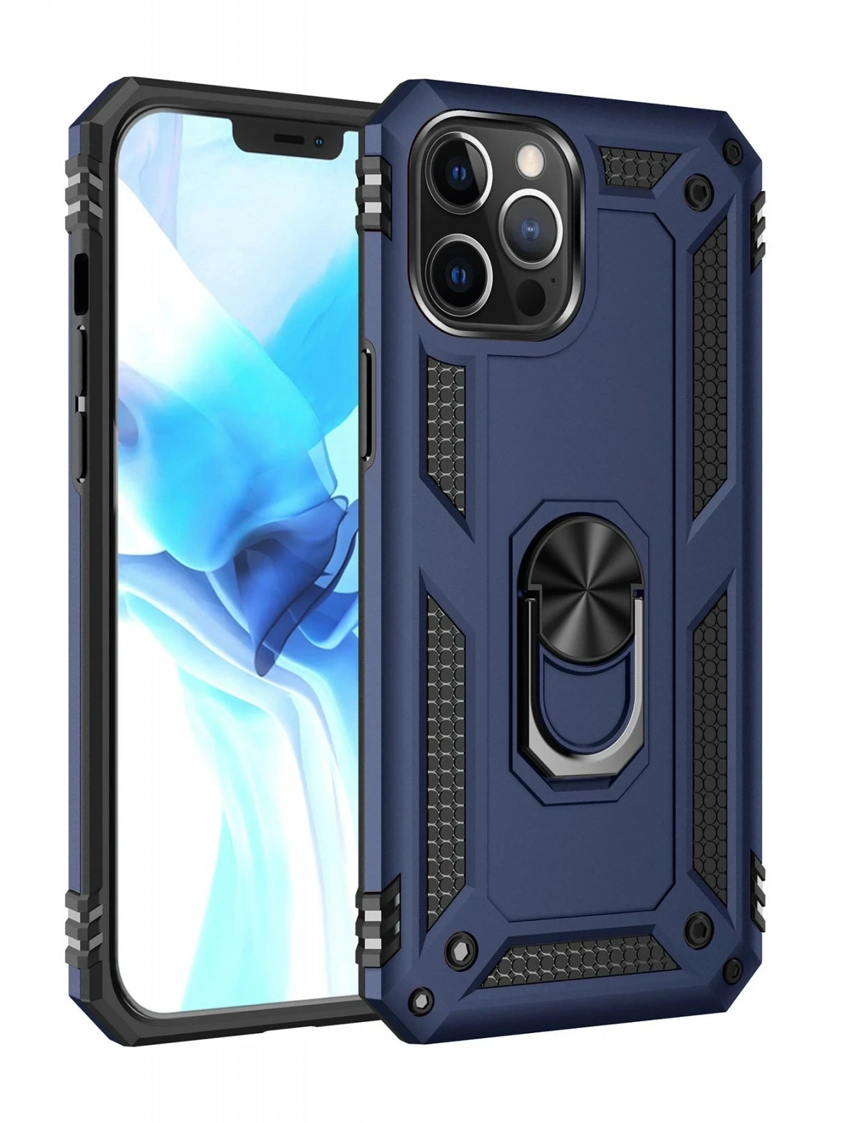 Newface Apple iPhone 12 Pro Max Kılıf Sofya Yüzüklü Silikon Kapak - Lacivert