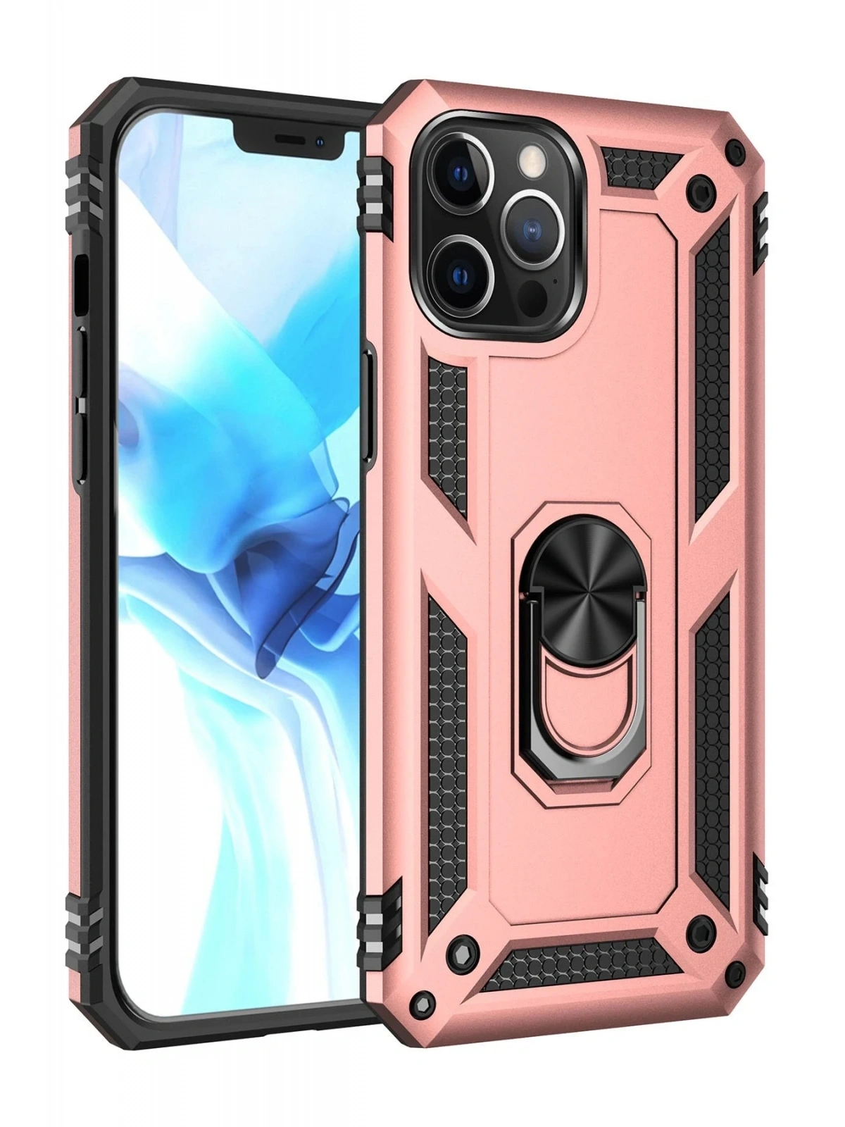 Newface Apple iPhone 12 Pro Max Kılıf Sofya Yüzüklü Silikon Kapak - Rose