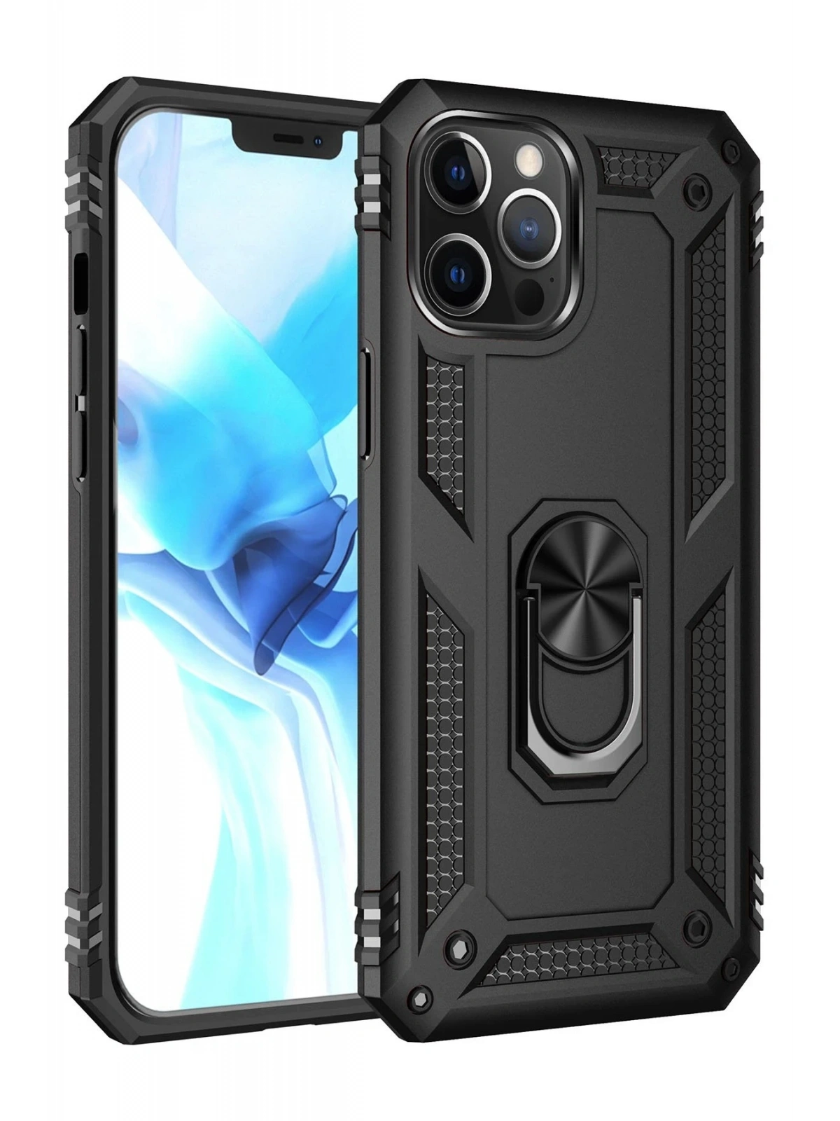 Newface Apple iPhone 12 Pro Max Kılıf Sofya Yüzüklü Silikon Kapak - Siyah