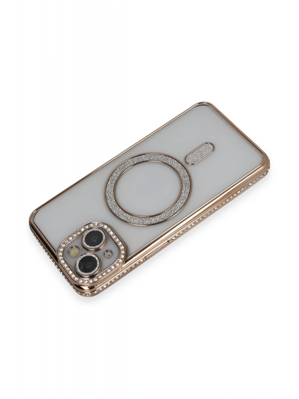 Newface Apple iPhone 13 Kılıf Joke Simli Magneticsafe Kılıf - Gold