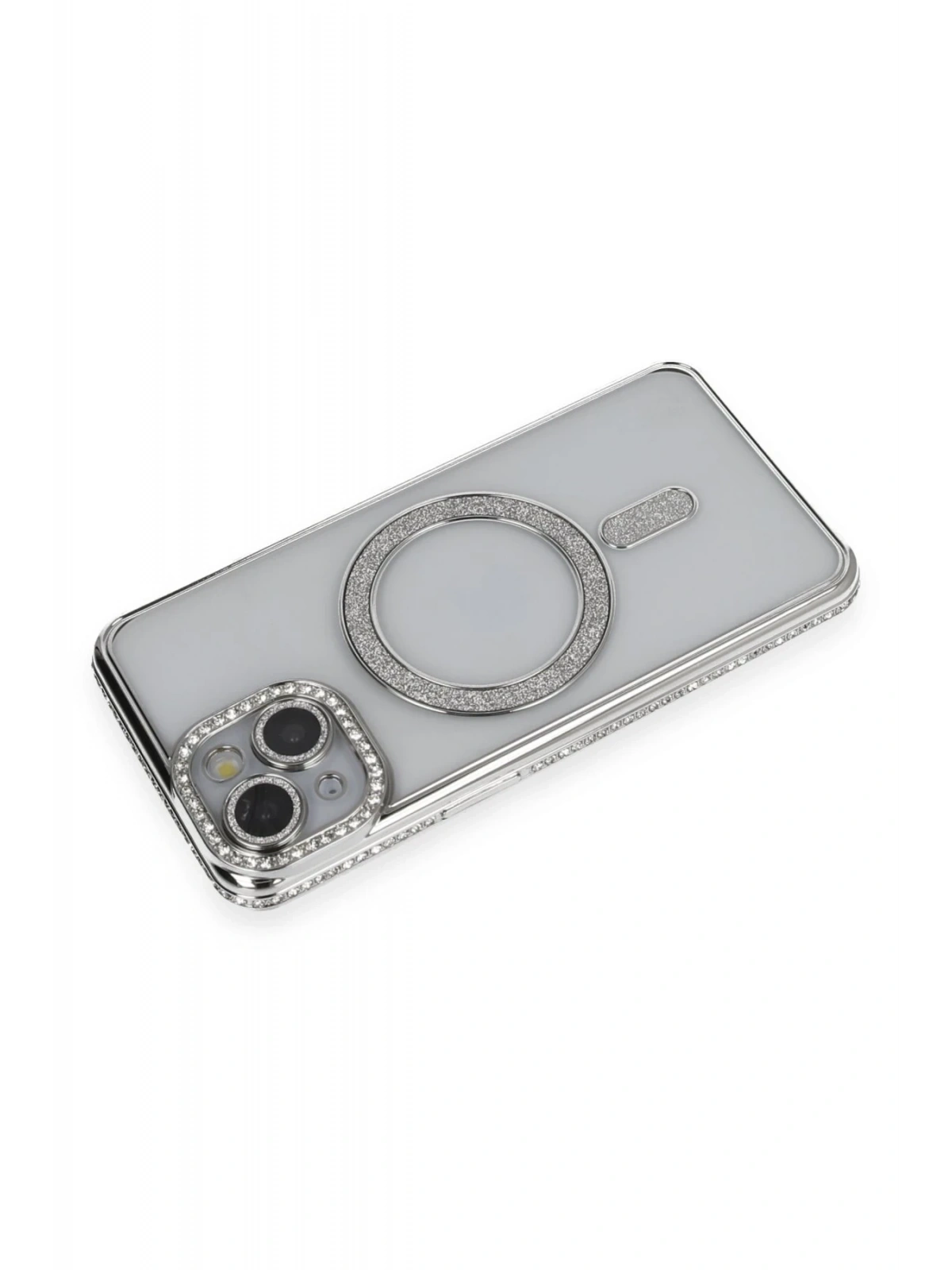Newface Apple iPhone 13 Kılıf Joke Simli Magneticsafe Kılıf - Gümüş