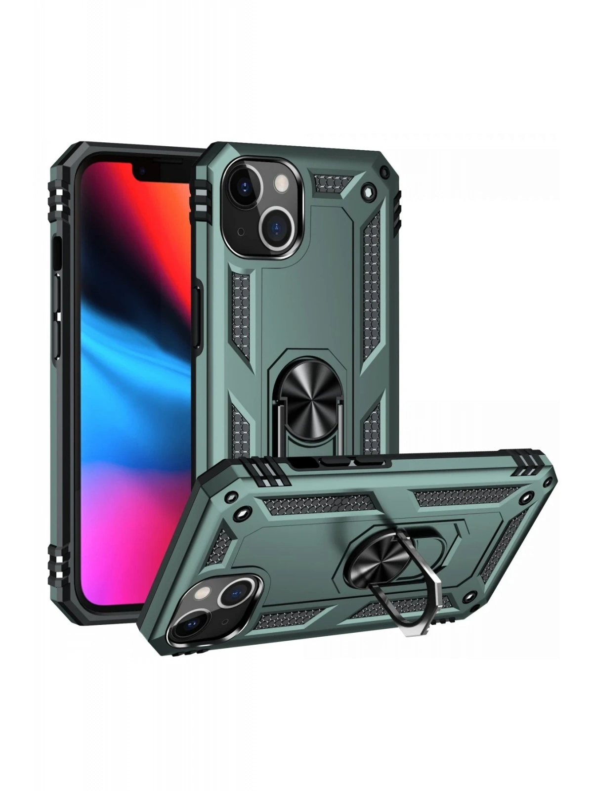Newface Apple iPhone 13 Kılıf Sofya Yüzüklü Silikon Kapak - Yeşil