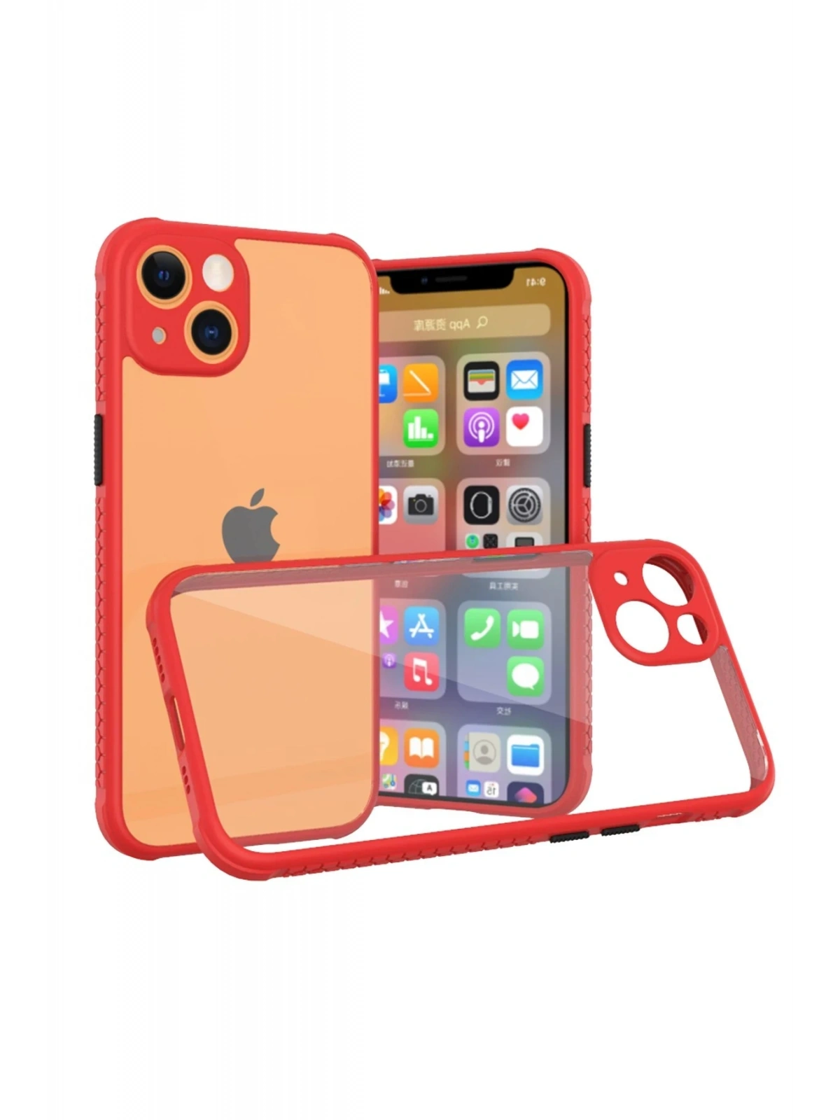Newface Apple iPhone 13 Mini Kılıf Miami Şeffaf Silikon - Kırmızı