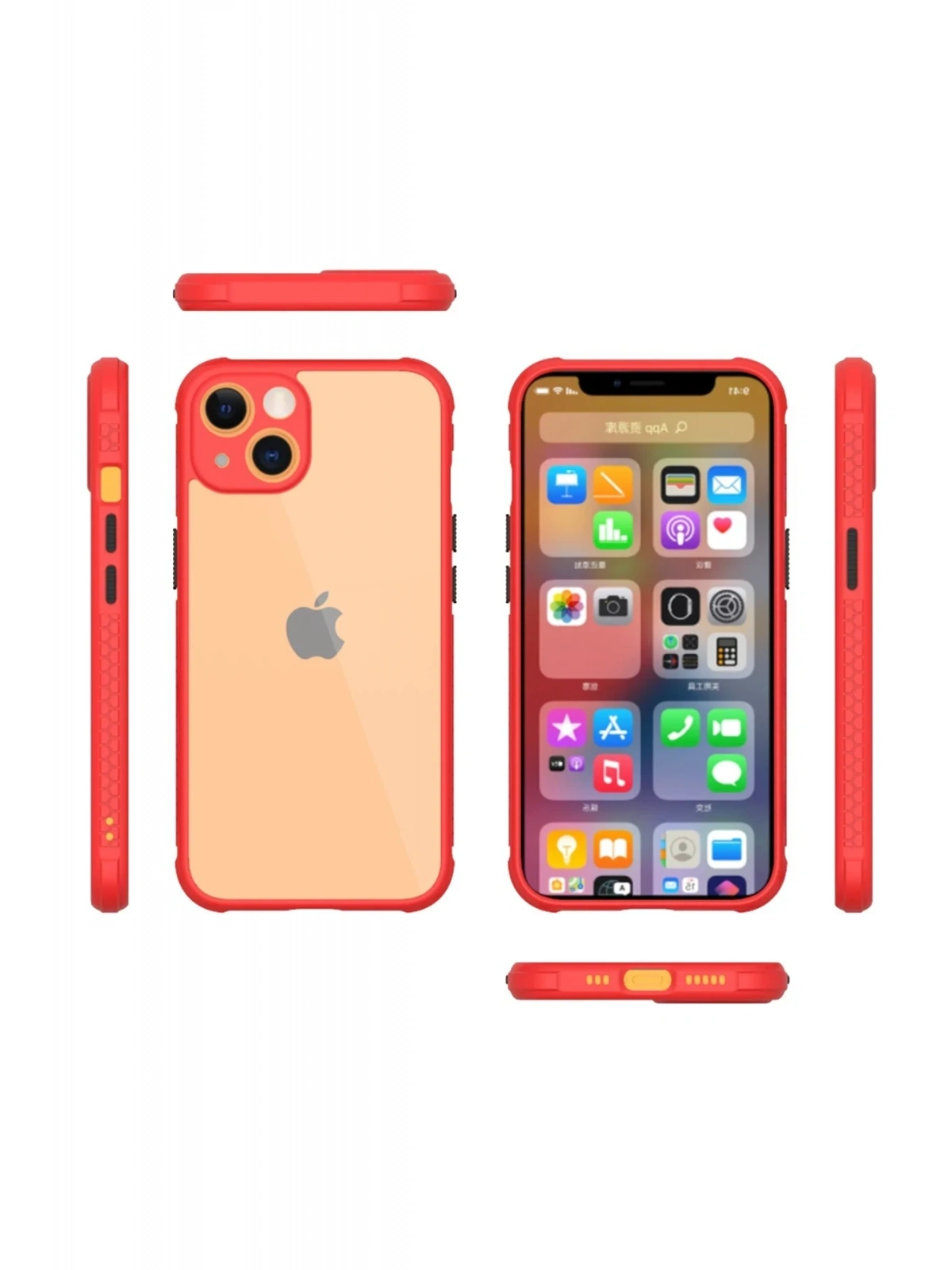 Newface Apple iPhone 13 Mini Kılıf Miami Şeffaf Silikon - Kırmızı