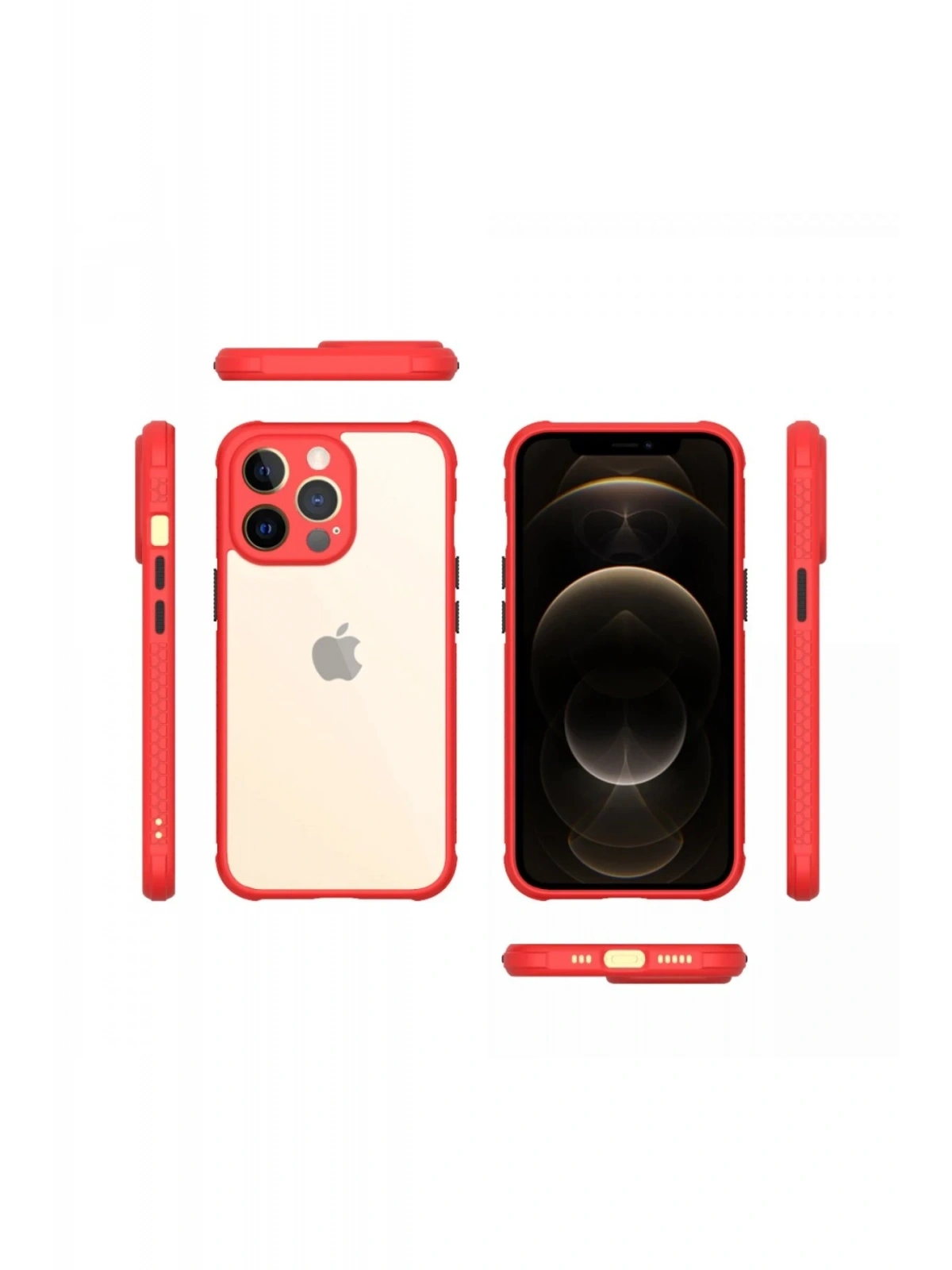 Newface Apple iPhone 13 Pro Kılıf Miami Şeffaf Silikon - Kırmızı