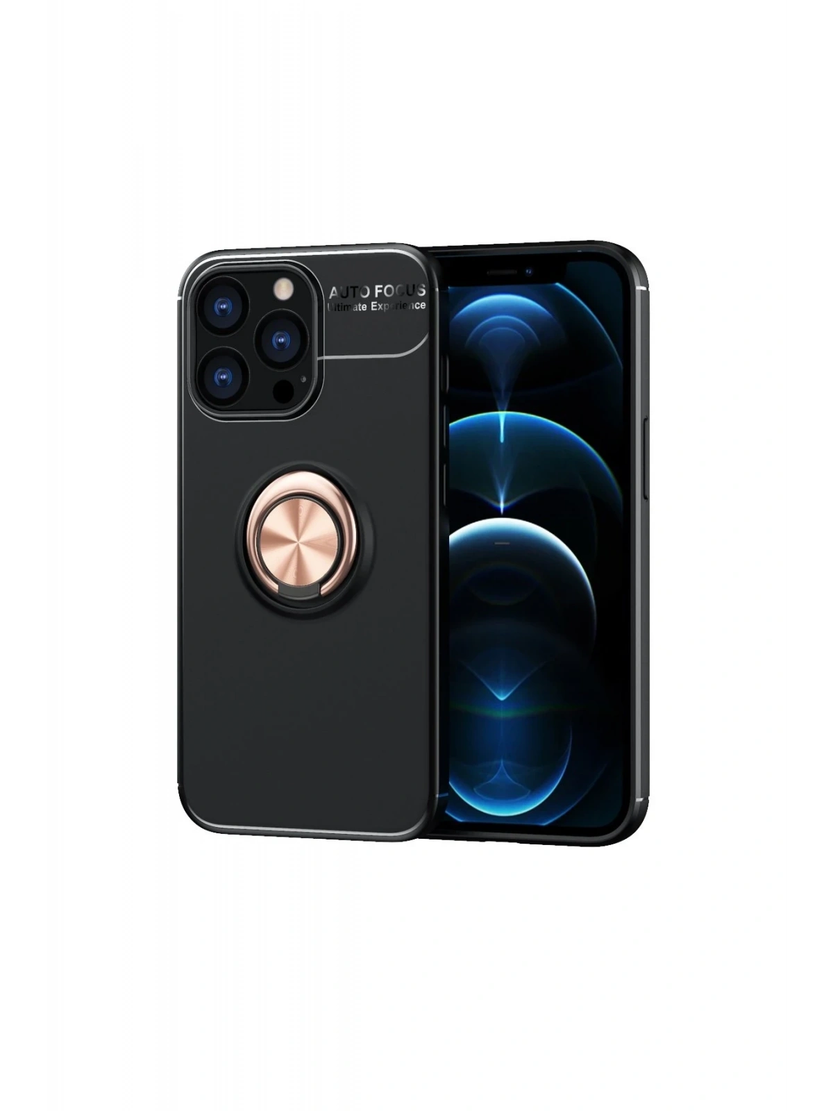 Newface Apple iPhone 13 Pro Kılıf Range Yüzüklü Silikon - Siyah-Gold