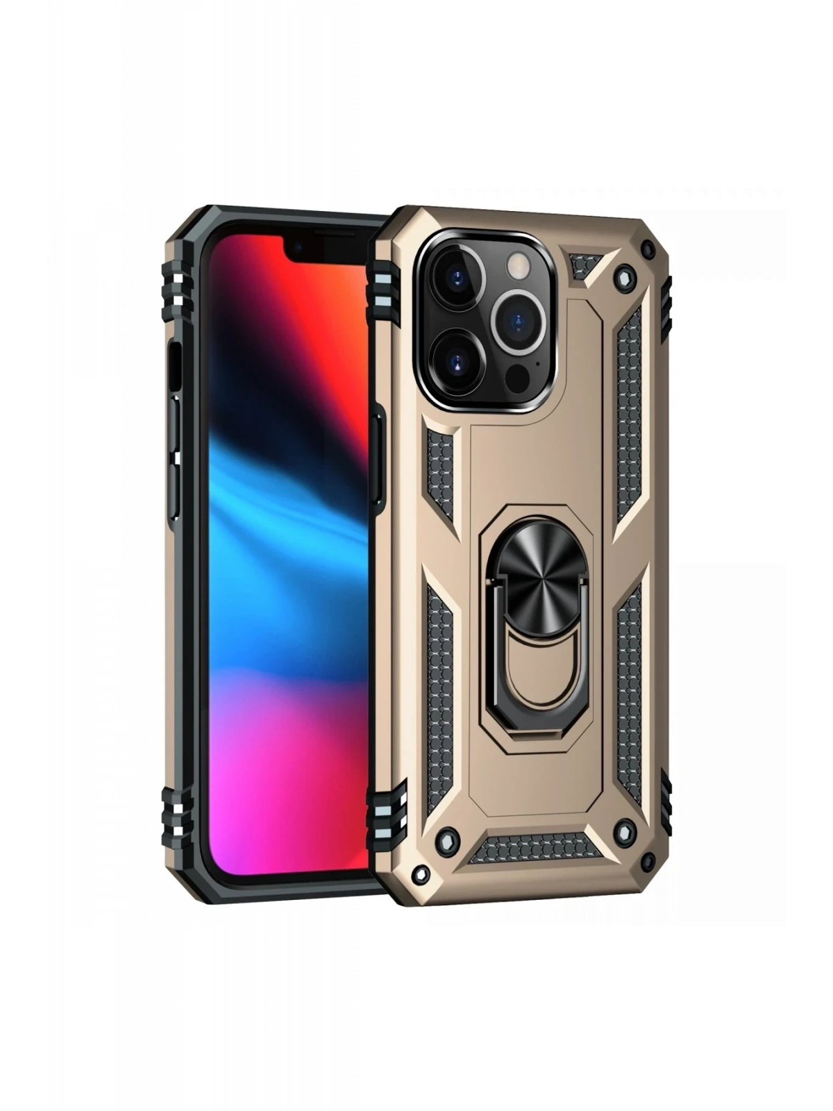 Newface Apple iPhone 13 Pro Kılıf Sofya Yüzüklü Silikon Kapak - Gold