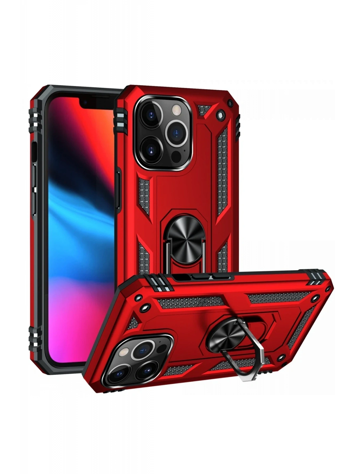 Newface Apple iPhone 13 Pro Kılıf Sofya Yüzüklü Silikon Kapak - Kırmızı