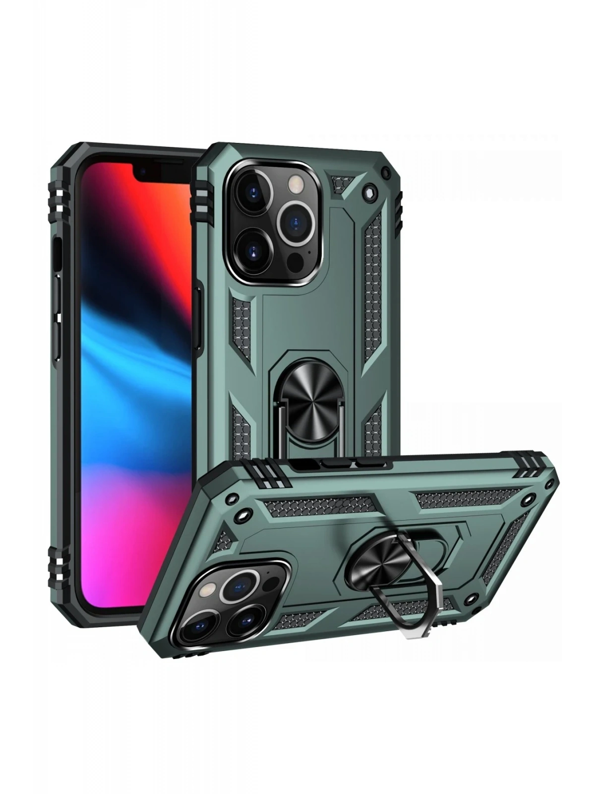 Newface Apple iPhone 13 Pro Kılıf Sofya Yüzüklü Silikon Kapak - Yeşil