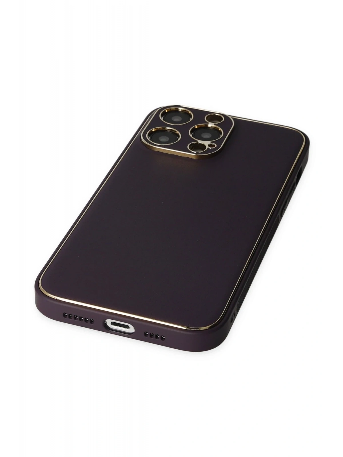 Newface Apple iPhone 13 Pro Max Kılıf Coco Deri Silikon Kapak - Derin Mor