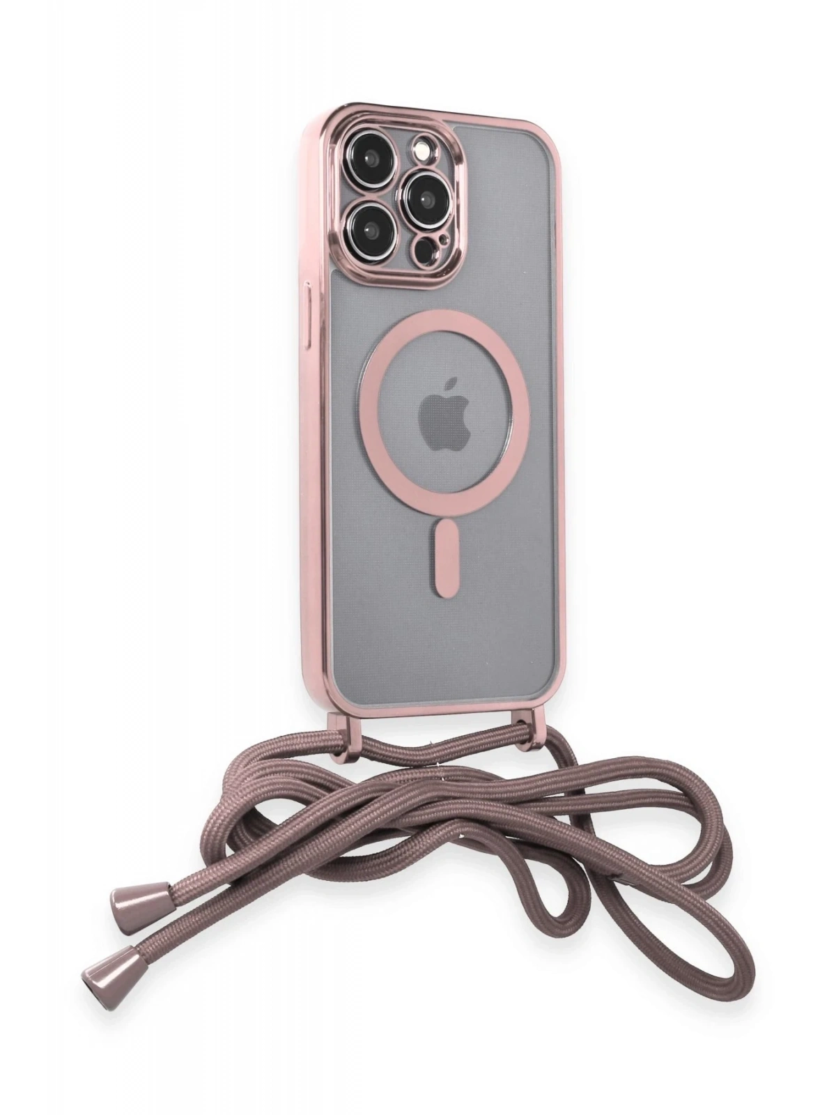 Newface Apple iPhone 13 Pro Max Kılıf Divo Lazer Askılı Magsafe Kapak - Pembe