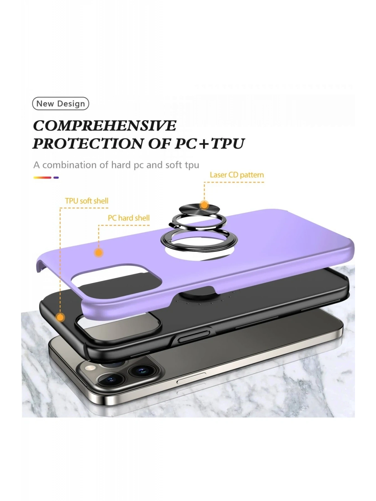 Newface Apple iPhone 13 Pro Max Kılıf Elit Yüzüklü Kapak - Mor