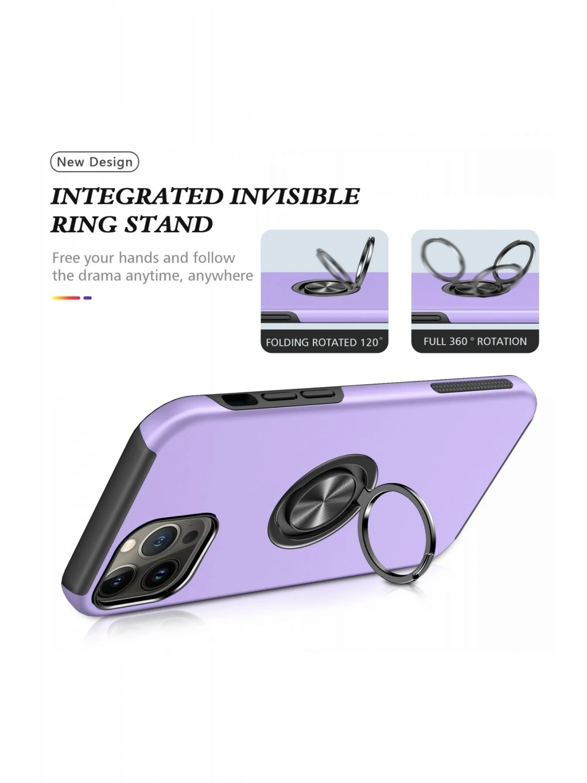 Newface Apple iPhone 13 Pro Max Kılıf Elit Yüzüklü Kapak - Mor