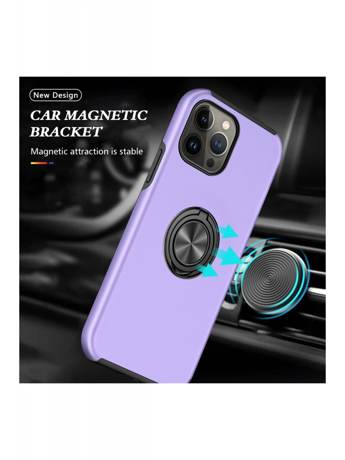 Newface Apple iPhone 13 Pro Max Kılıf Elit Yüzüklü Kapak - Mor