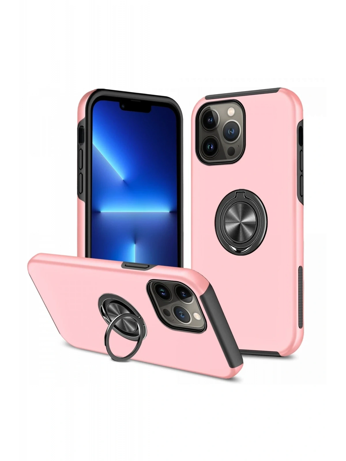 Newface Apple iPhone 13 Pro Max Kılıf Elit Yüzüklü Kapak - Pembe