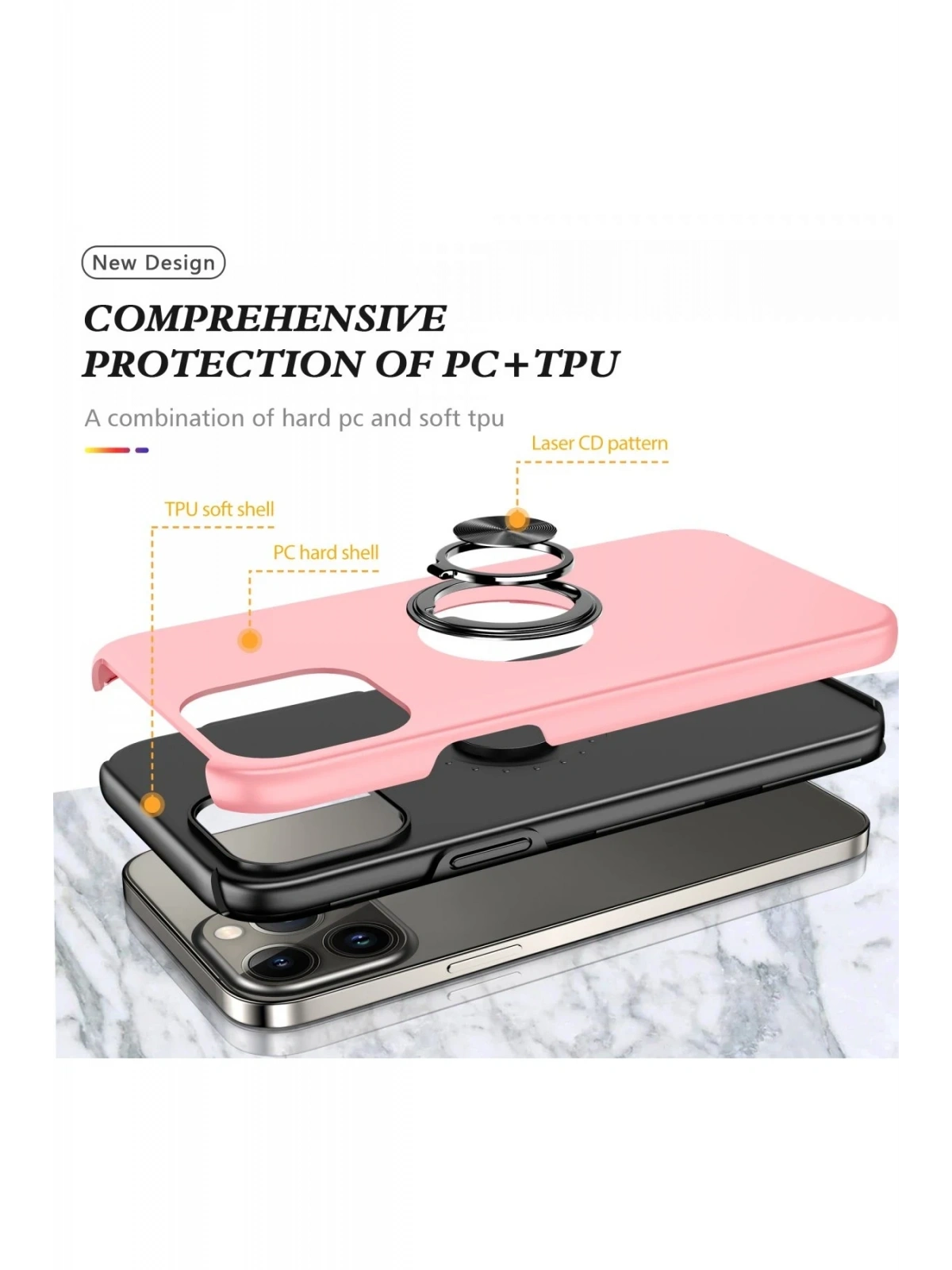 Newface Apple iPhone 13 Pro Max Kılıf Elit Yüzüklü Kapak - Pembe