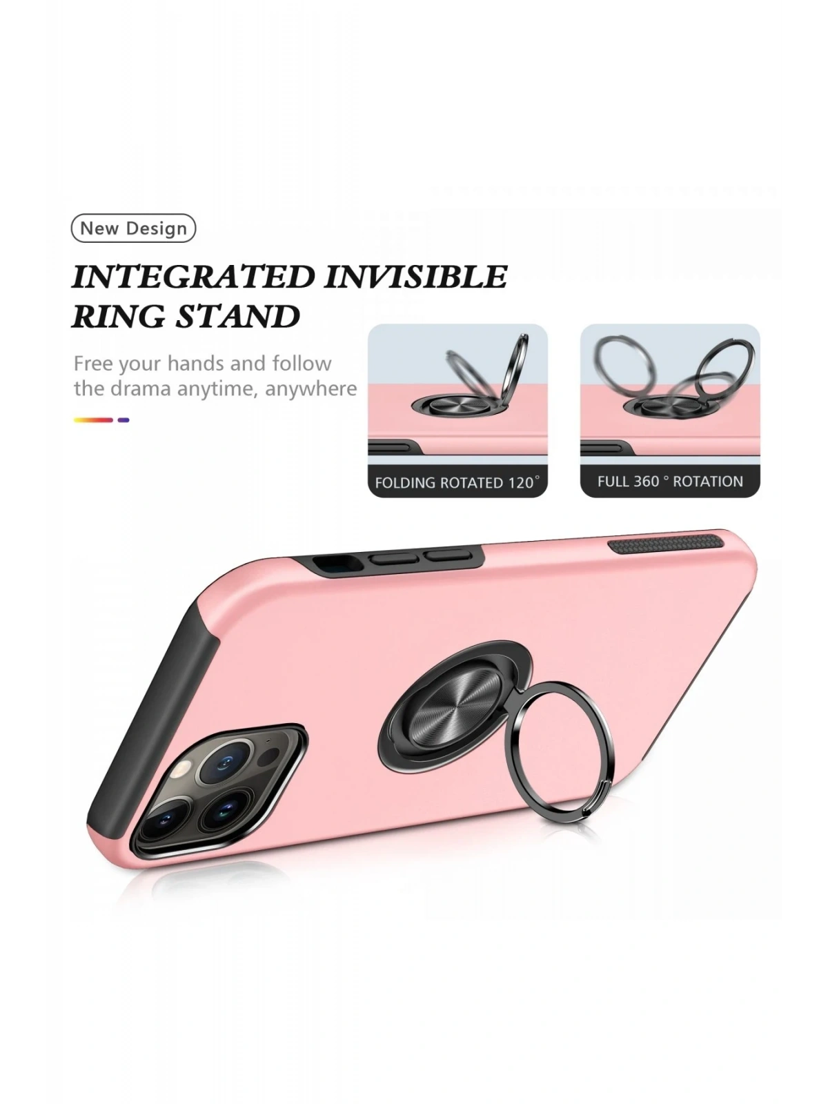Newface Apple iPhone 13 Pro Max Kılıf Elit Yüzüklü Kapak - Pembe