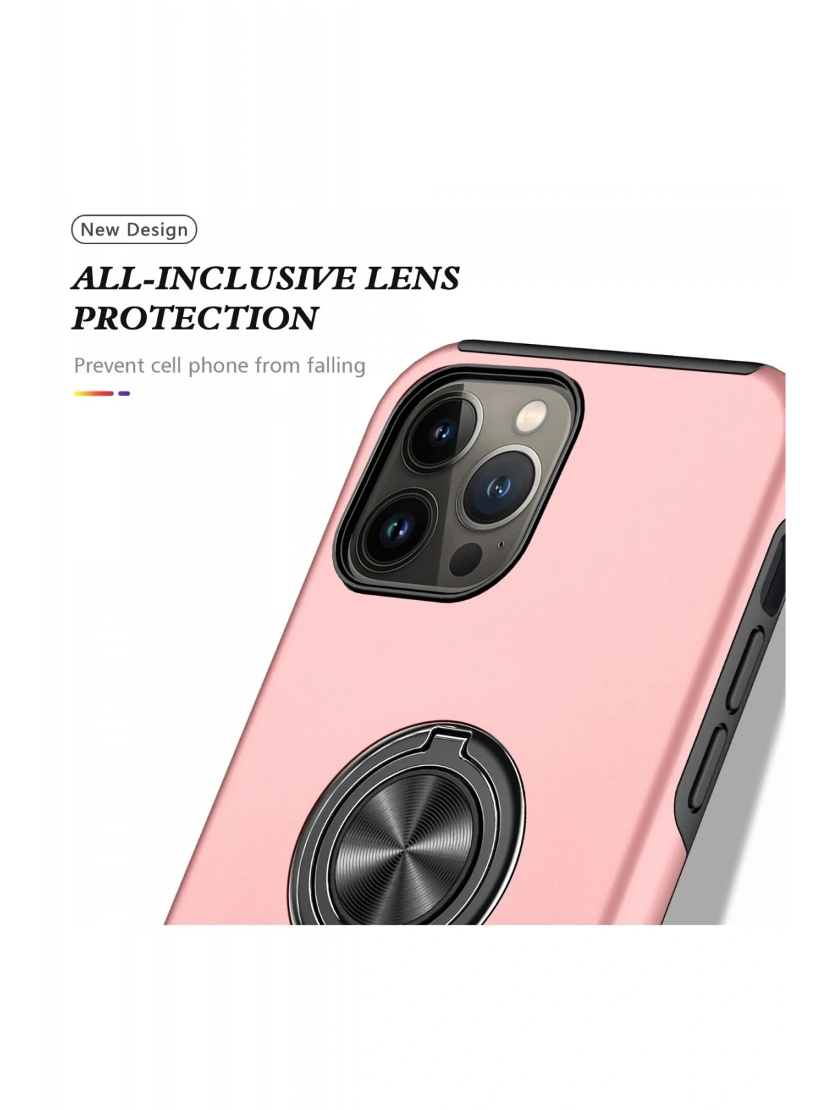 Newface Apple iPhone 13 Pro Max Kılıf Elit Yüzüklü Kapak - Pembe
