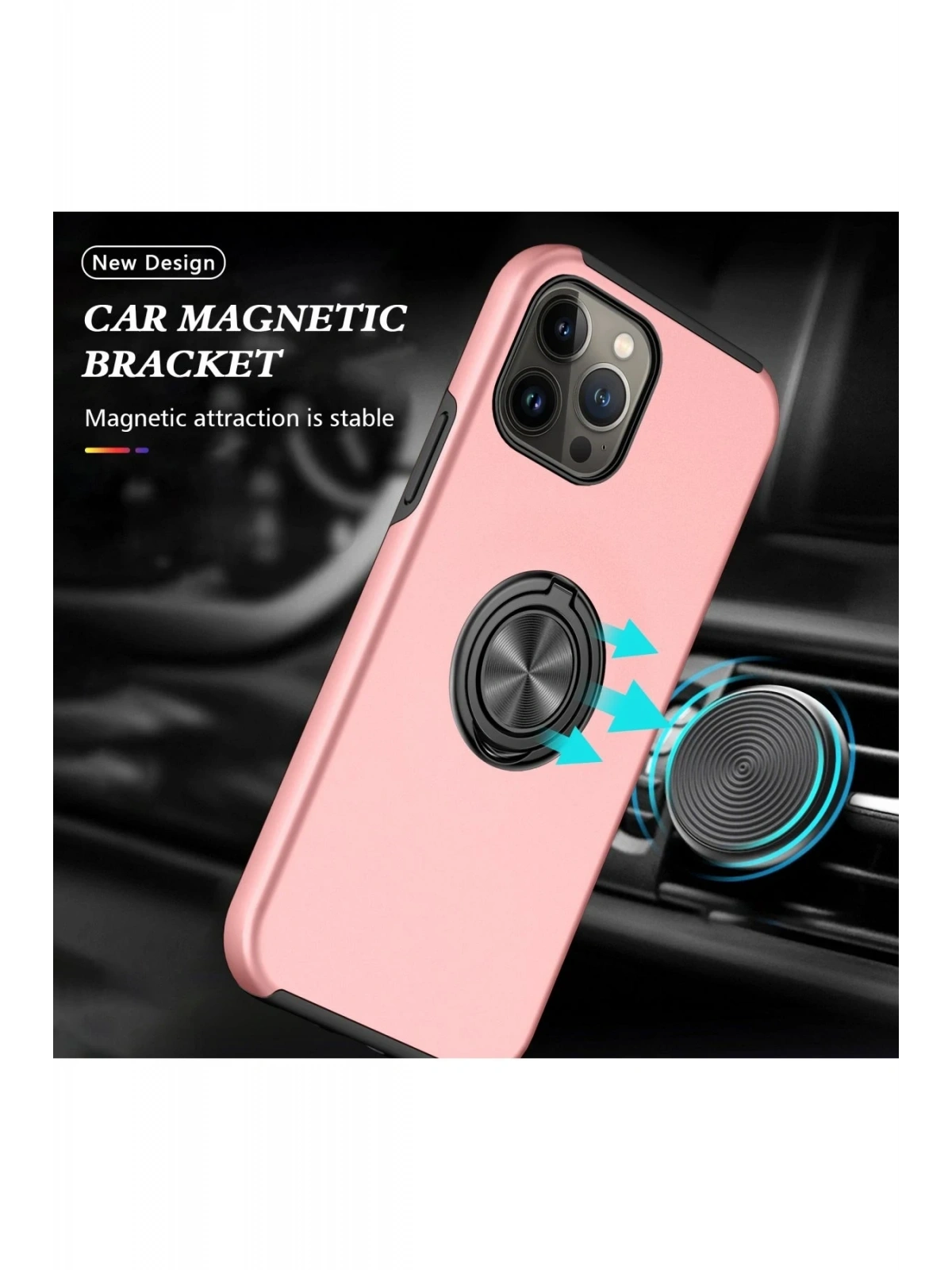 Newface Apple iPhone 13 Pro Max Kılıf Elit Yüzüklü Kapak - Pembe