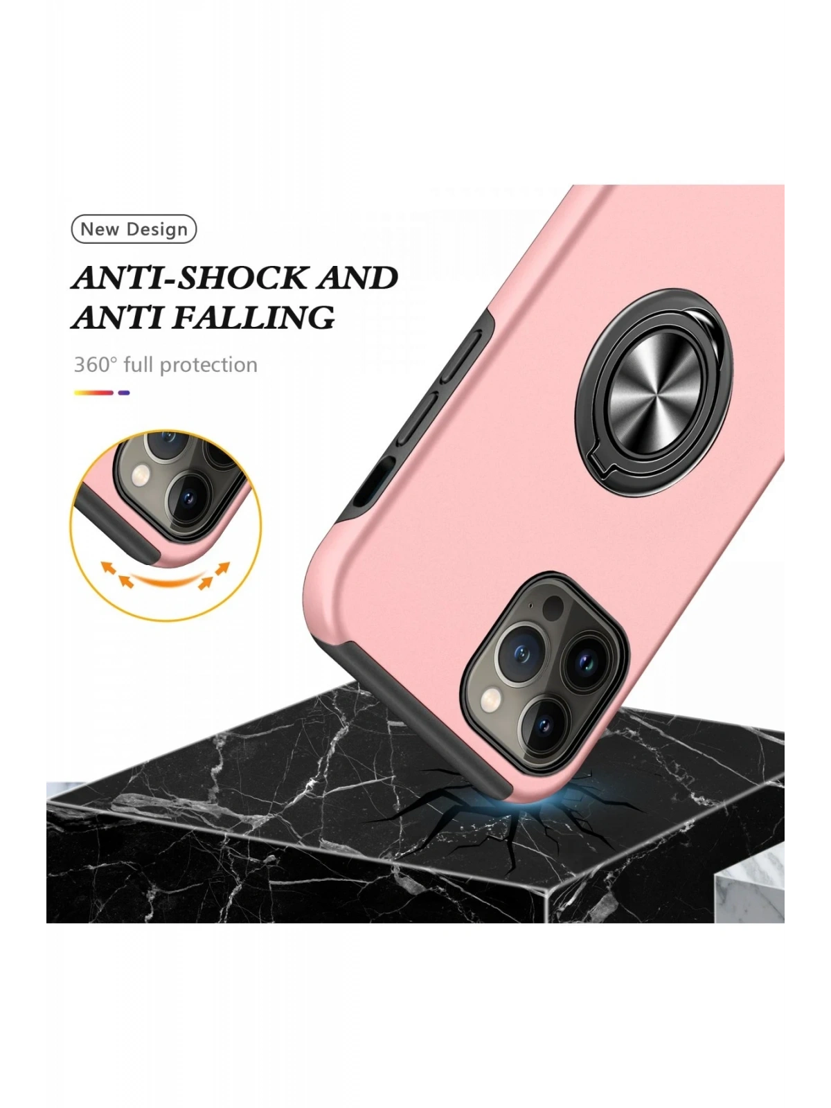 Newface Apple iPhone 13 Pro Max Kılıf Elit Yüzüklü Kapak - Pembe