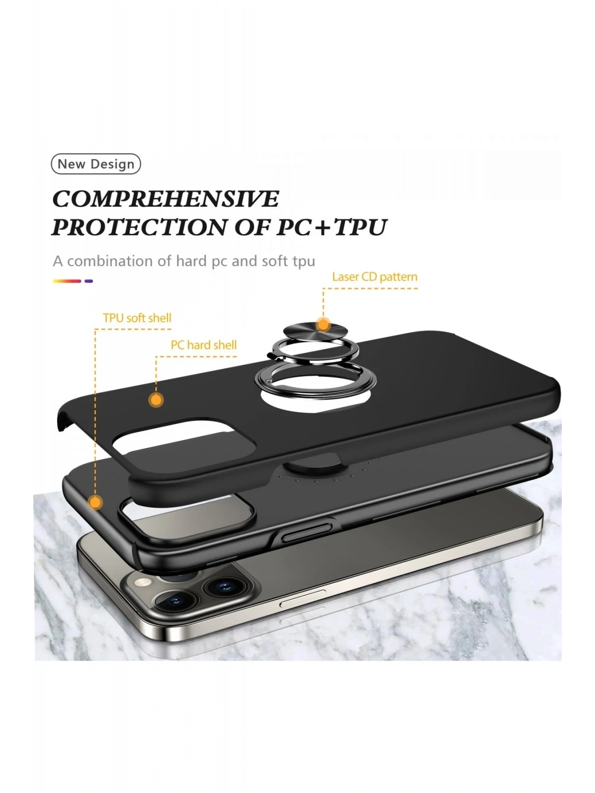 Newface Apple iPhone 13 Pro Max Kılıf Elit Yüzüklü Kapak - Siyah