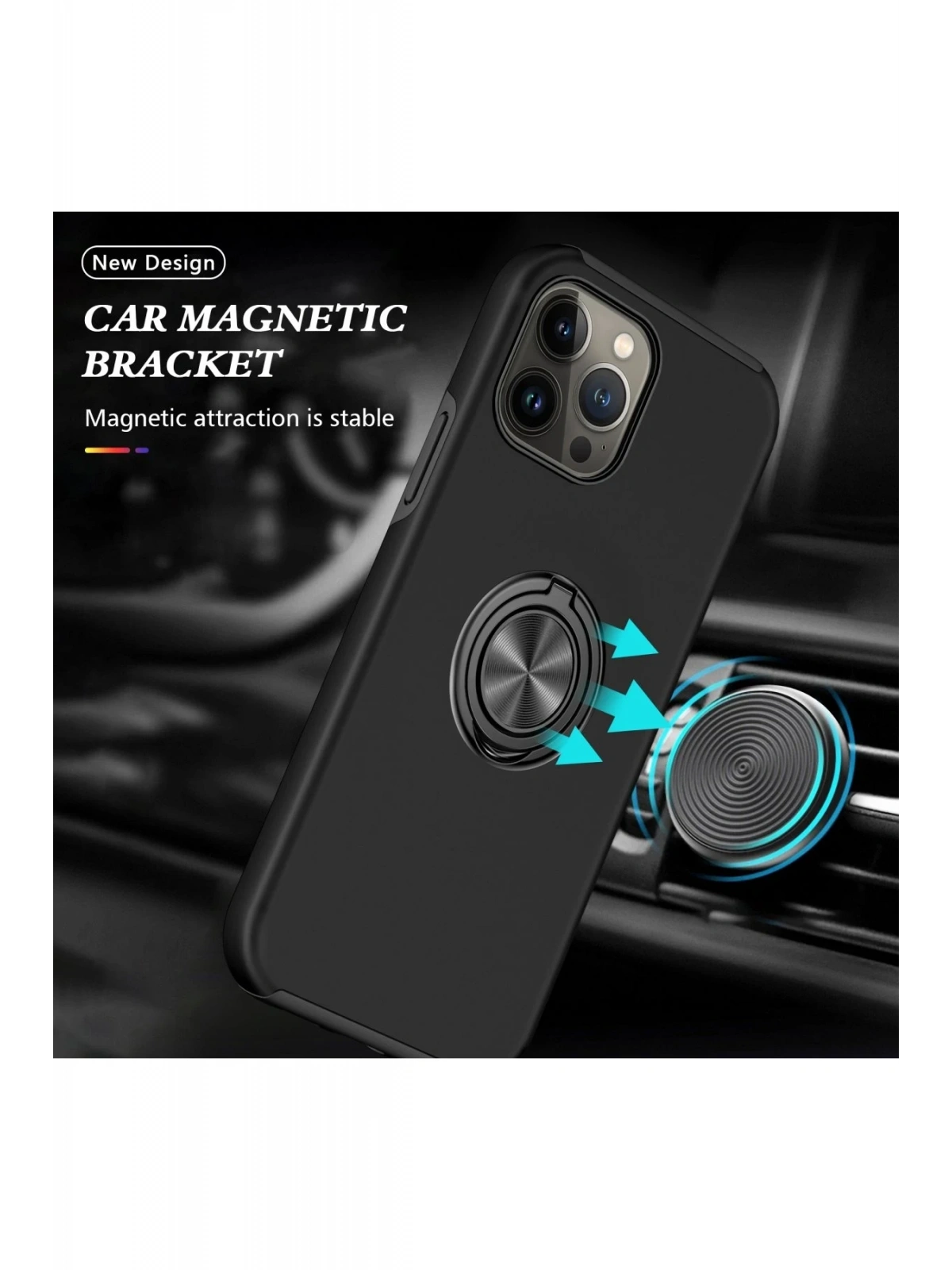 Newface Apple iPhone 13 Pro Max Kılıf Elit Yüzüklü Kapak - Siyah