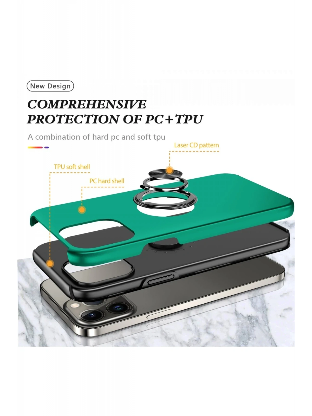 Newface Apple iPhone 13 Pro Max Kılıf Elit Yüzüklü Kapak - Yeşil