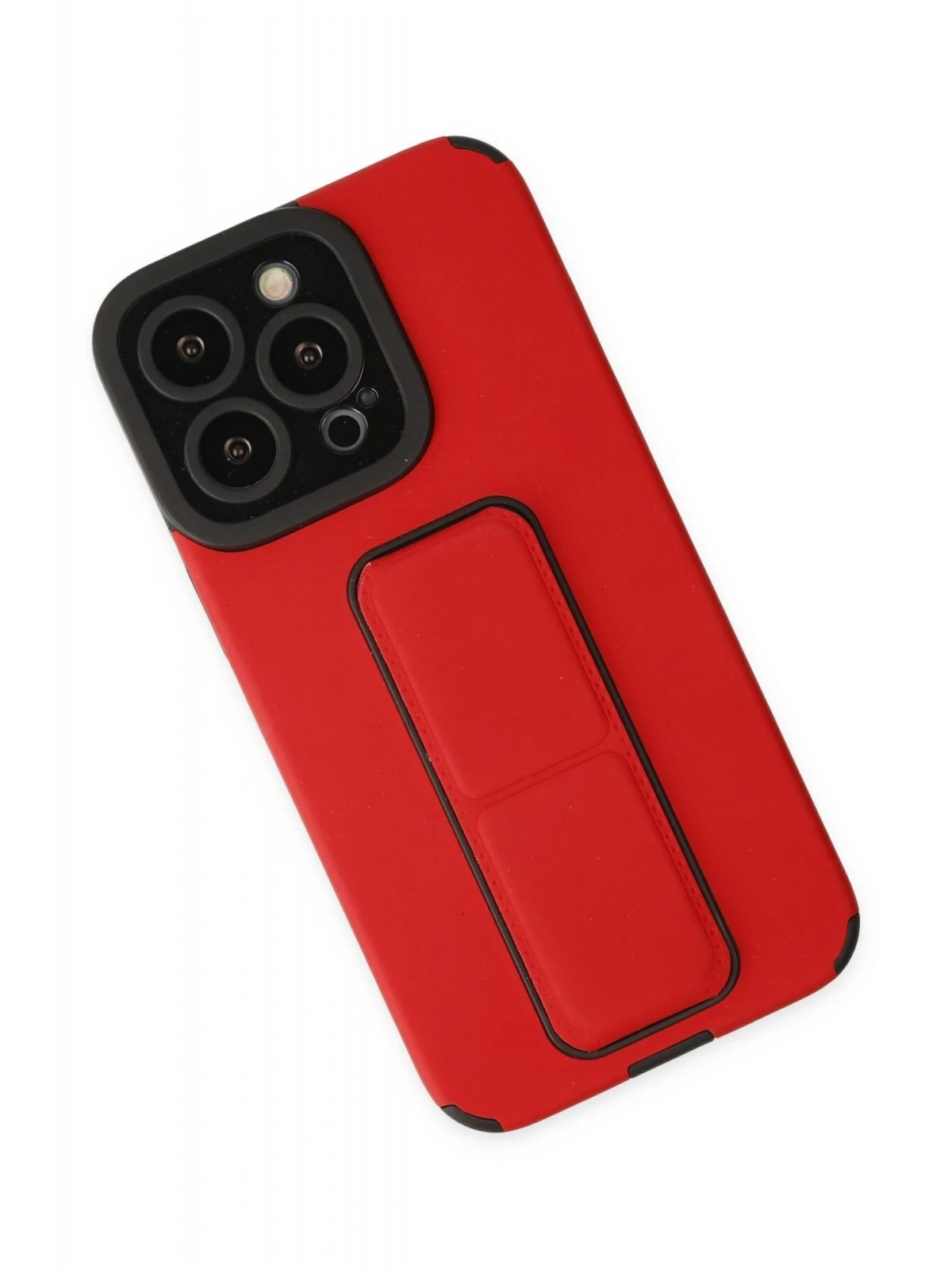Newface Apple iPhone 13 Pro Max Kılıf Mega Standlı Silikon - Kırmızı
