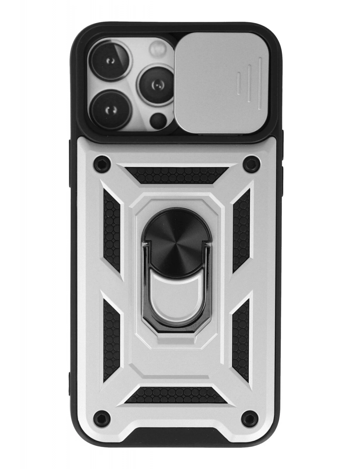 Newface Apple iPhone 13 Pro Max Kılıf Pars Lens Yüzüklü Silikon - Gümüş