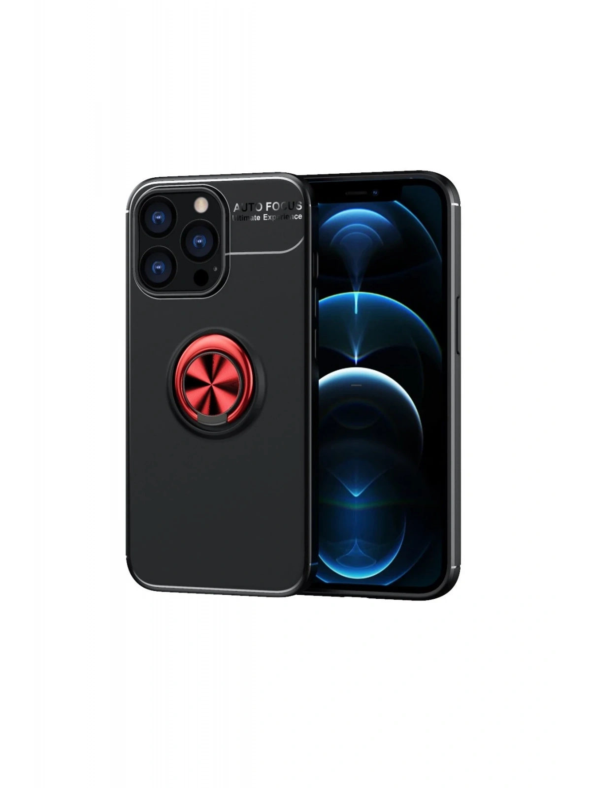 Newface Apple iPhone 13 Pro Max Kılıf Range Yüzüklü Silikon - Siyah-Kırmızı